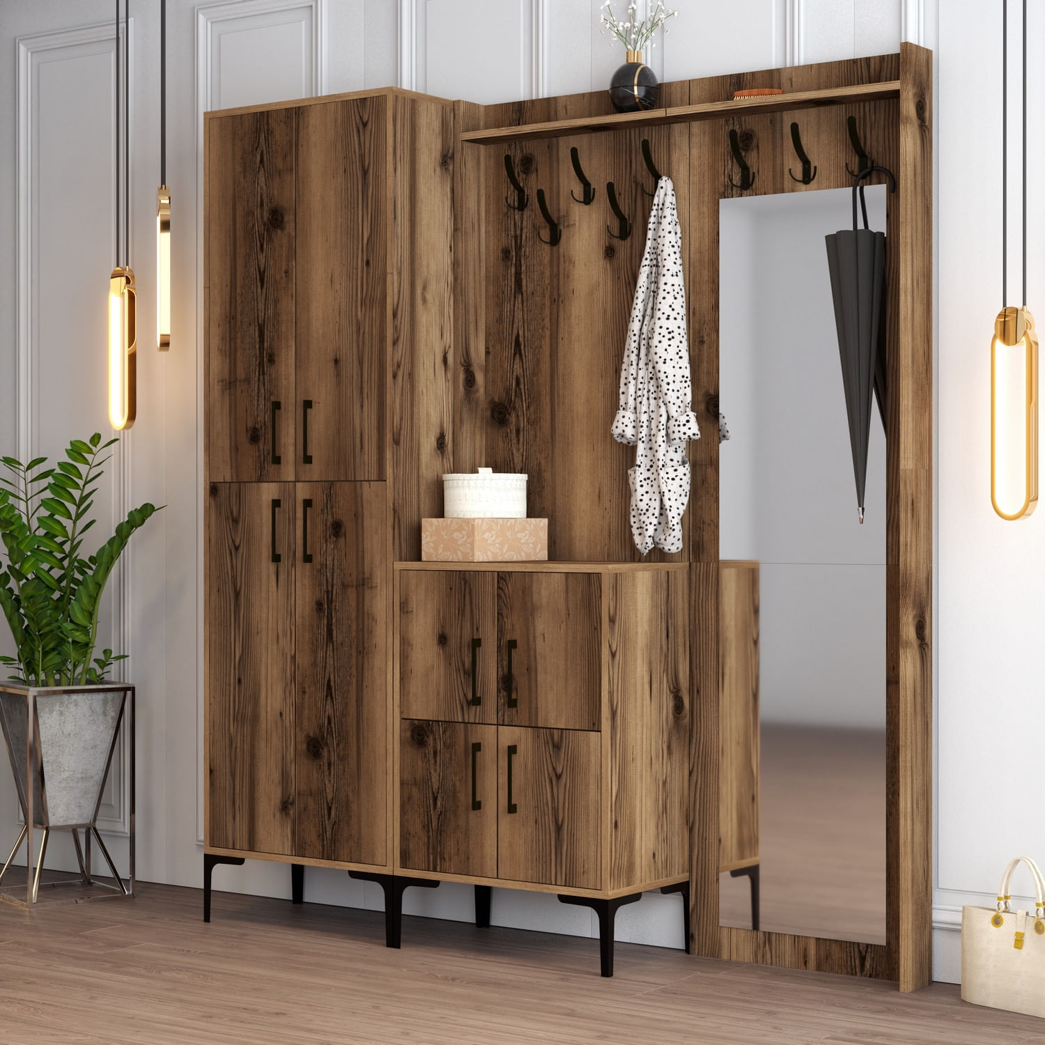 Cuier, Hanah Home, pal melaminat, nuc, 180x35x200 cm — imaginea 4