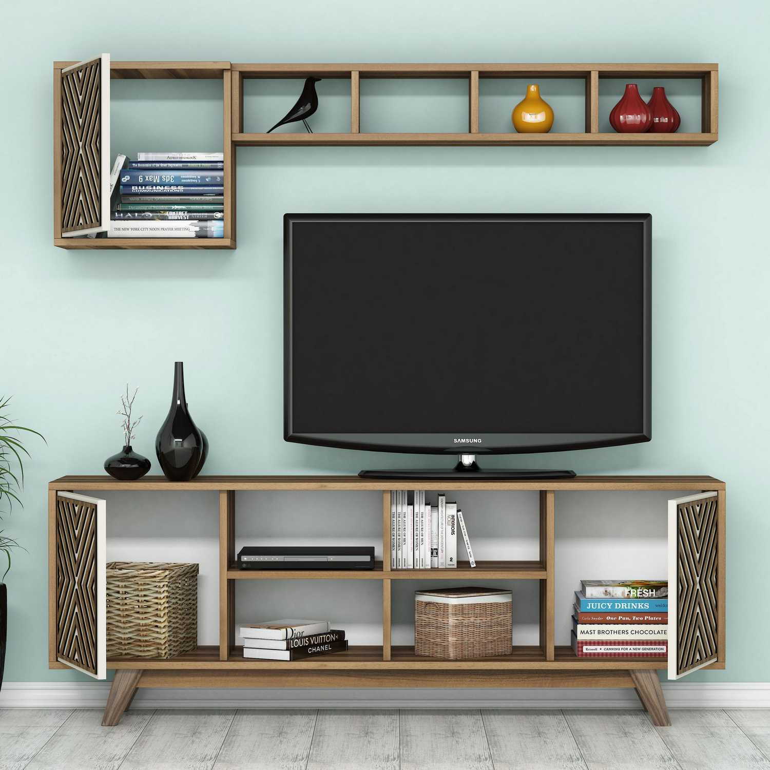 Corp tv, Hanah Home, pal melaminat, nuc si crem, 160x35x56.2 cm — imaginea 4