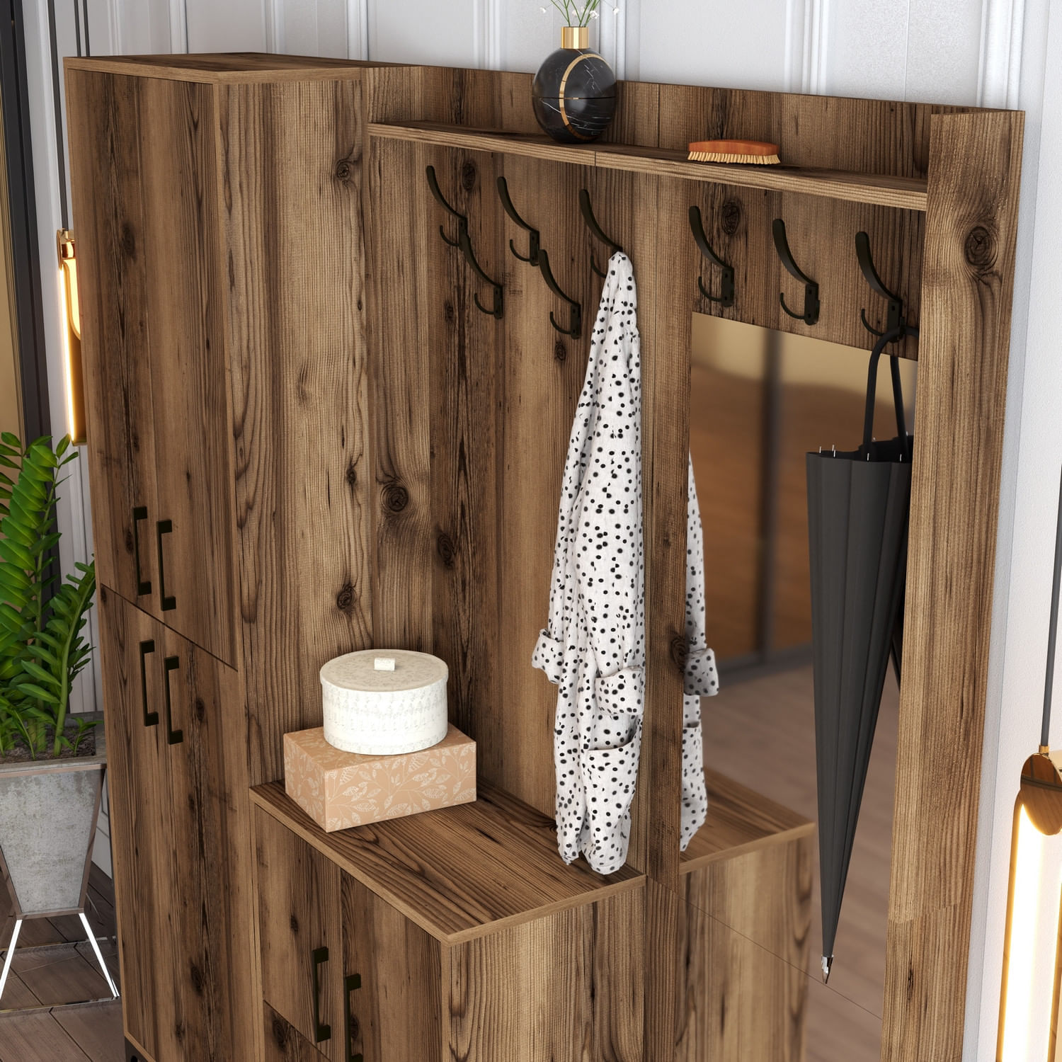 Cuier, Hanah Home, pal melaminat, nuc, 180x35x200 cm — imaginea 5