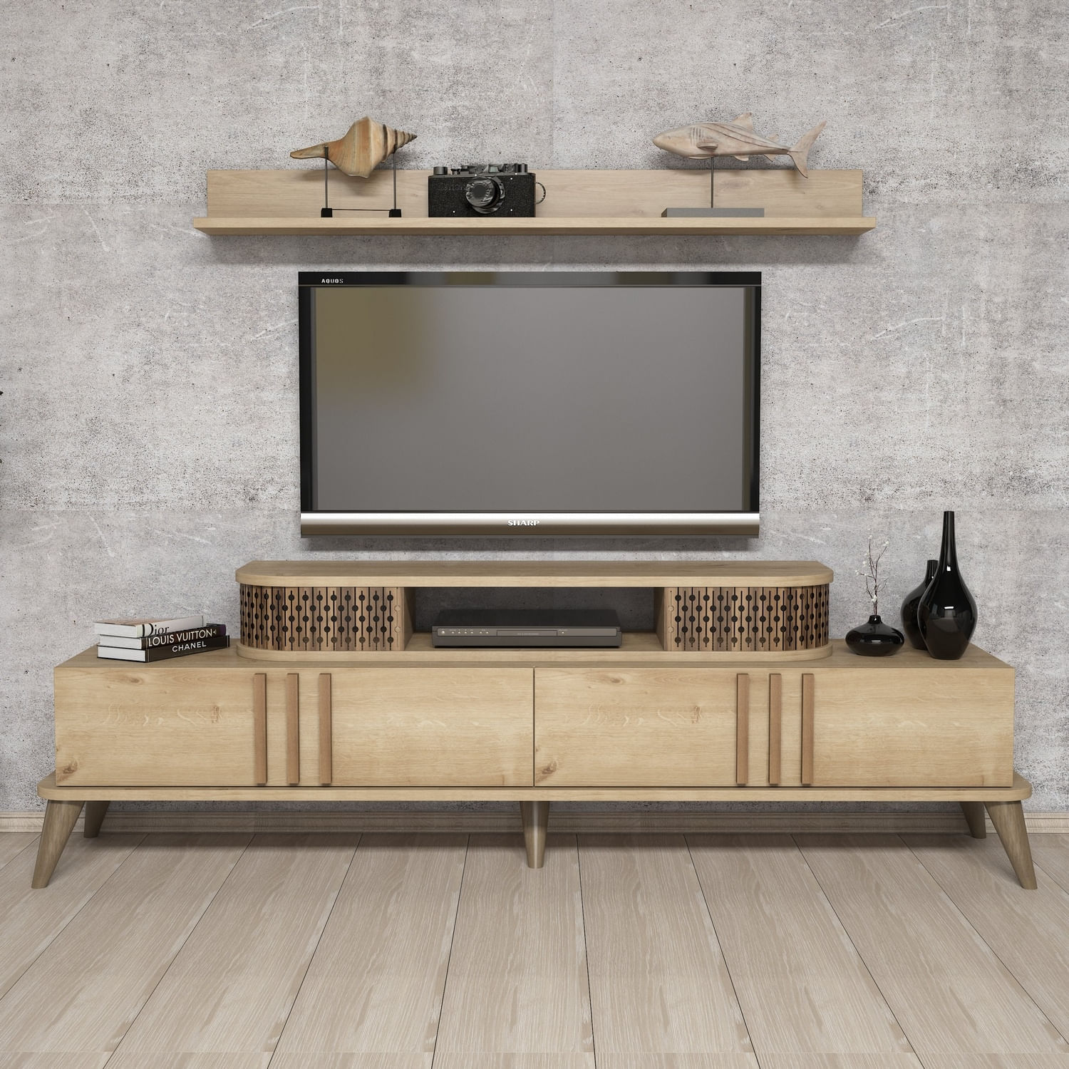 Comoda tv, Hanah Home, pal melaminat, stejar, 168x51.6x39 cm