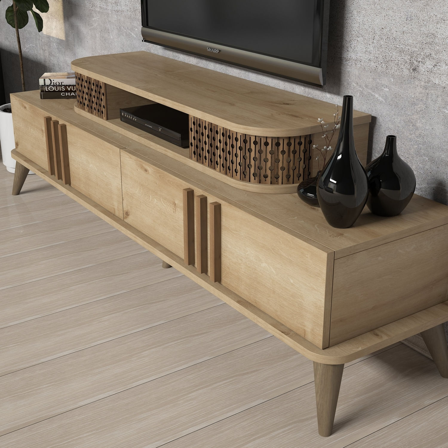 Comoda tv, Hanah Home, pal melaminat, stejar, 168x51.6x39 cm — imaginea 2