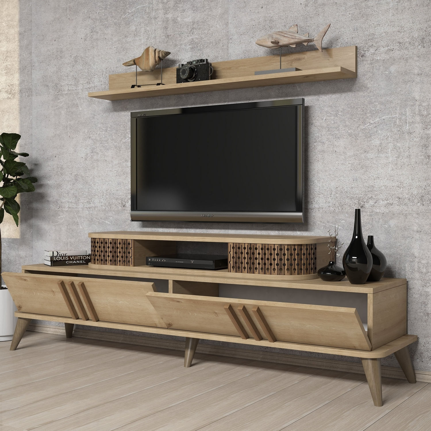 Comoda tv, Hanah Home, pal melaminat, stejar, 168x51.6x39 cm — imaginea 4