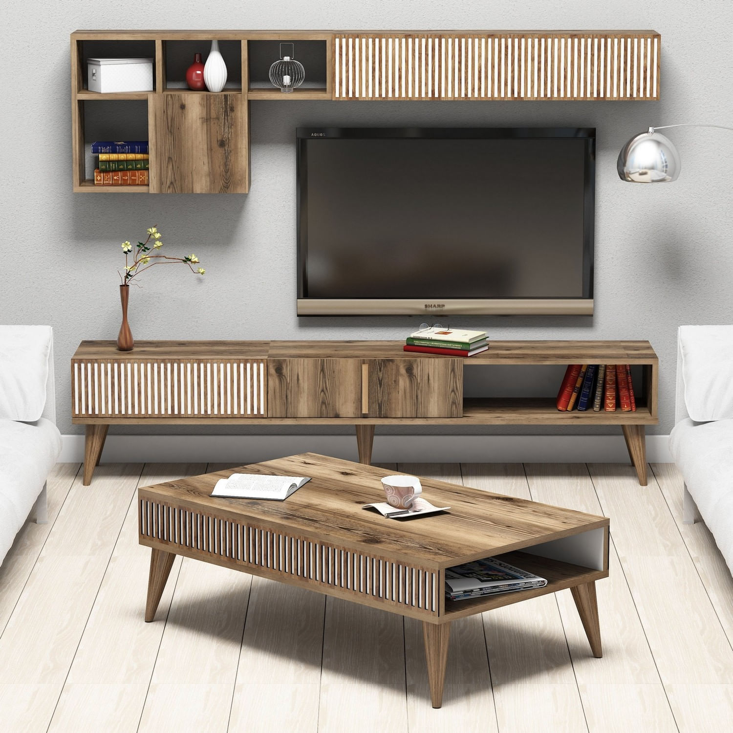 Set living, Hanah Home, pal melaminat, nuc, 180x40x35 cm