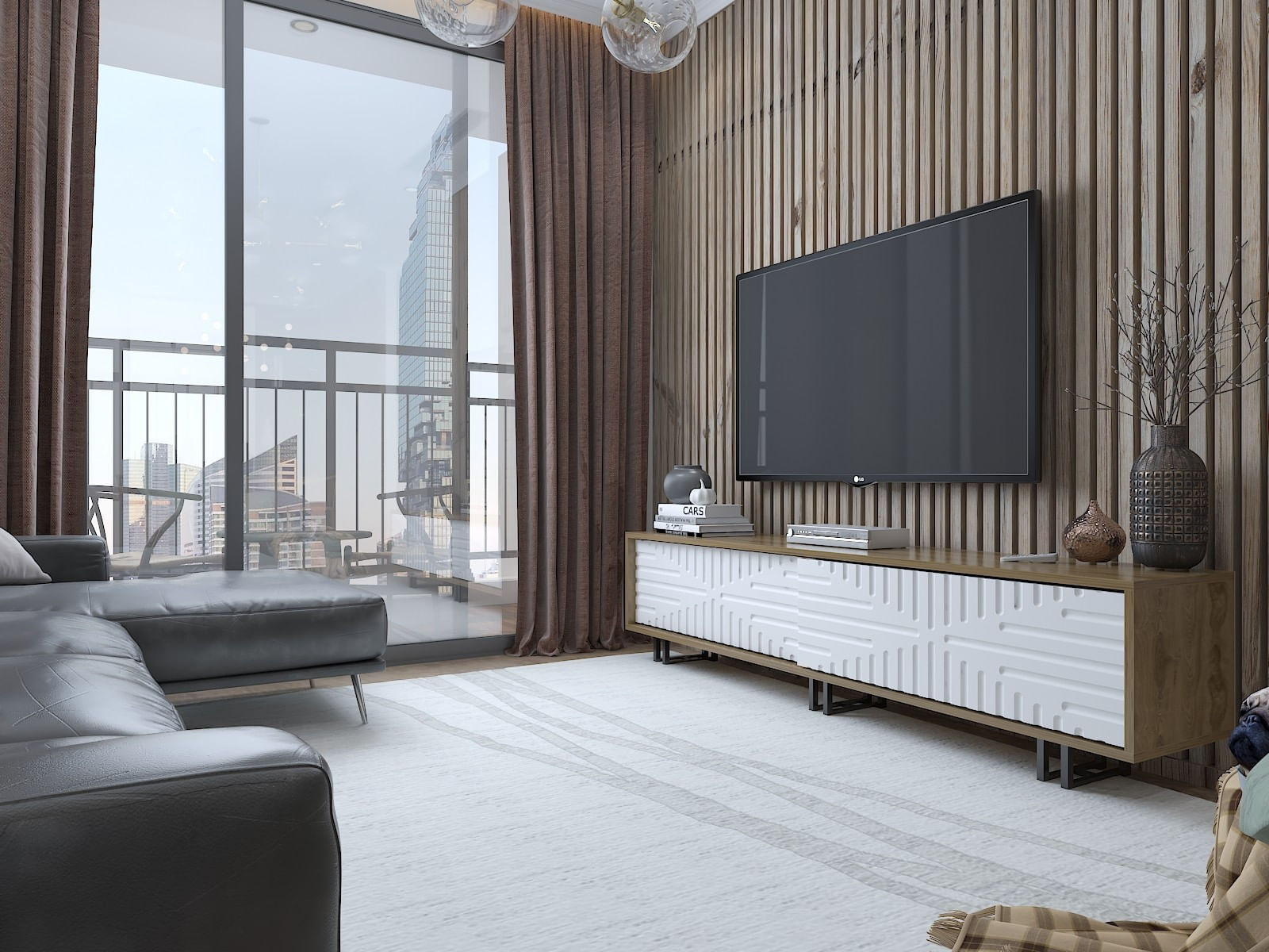 Comoda tv, Hanah Home, pal melaminat, stejar alb, 180x35x47.4 cm — imaginea 4