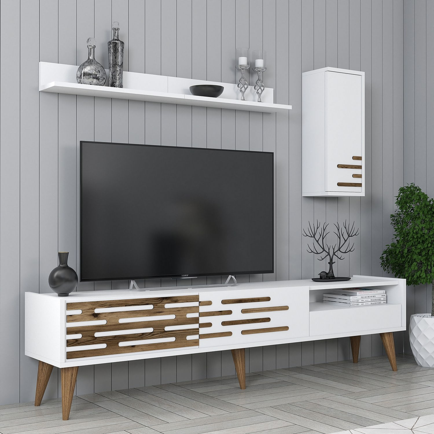 Comoda tv, Hanah Home, pal melaminat, alb, 180x45x35 cm, 845HCT5348 — imaginea 3