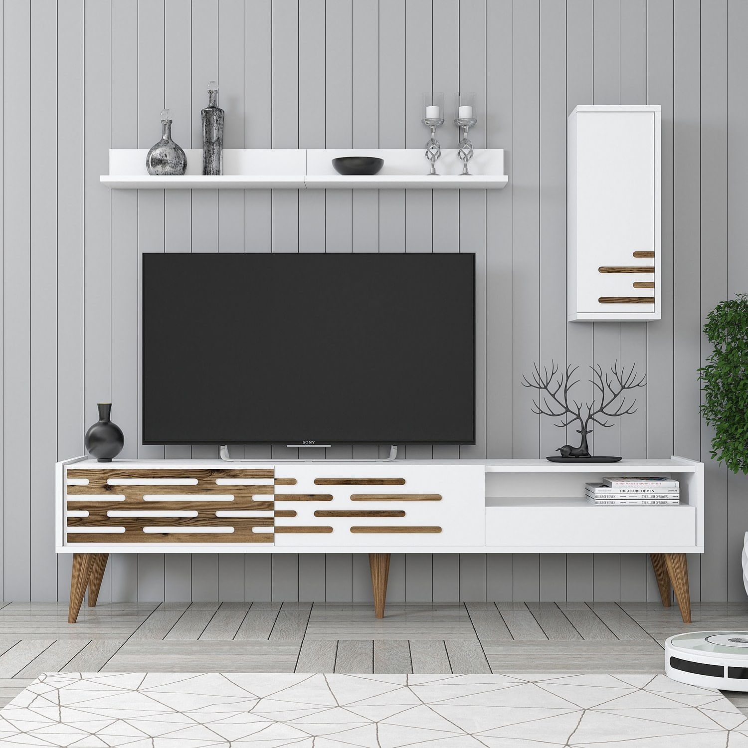 Comoda tv, Hanah Home, pal melaminat, alb, 180x45x35 cm, 845HCT5348 — imaginea 5
