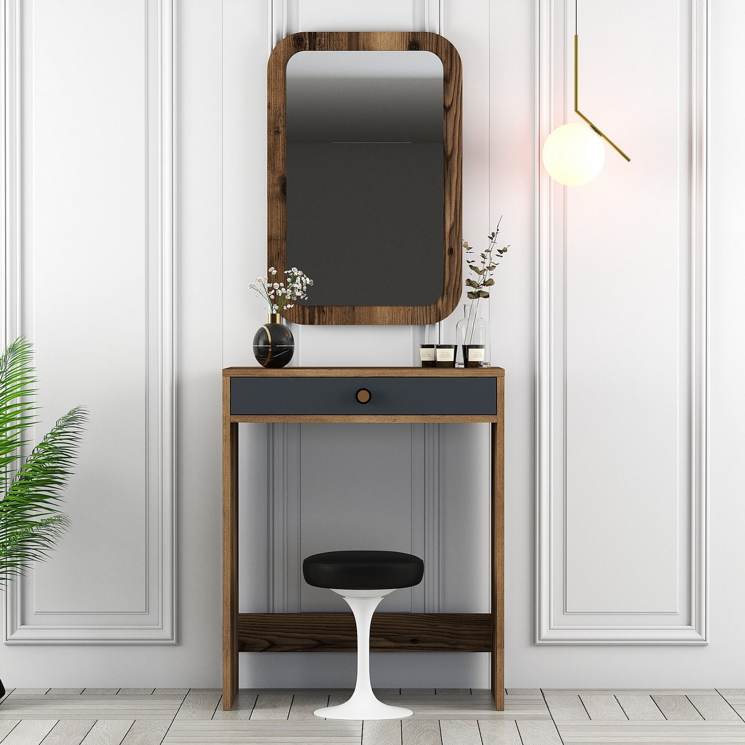 Masa de machiaj, Hanah Home, pal melaminat, nuc si antracit, 70x40x84.7 cm — imaginea 5