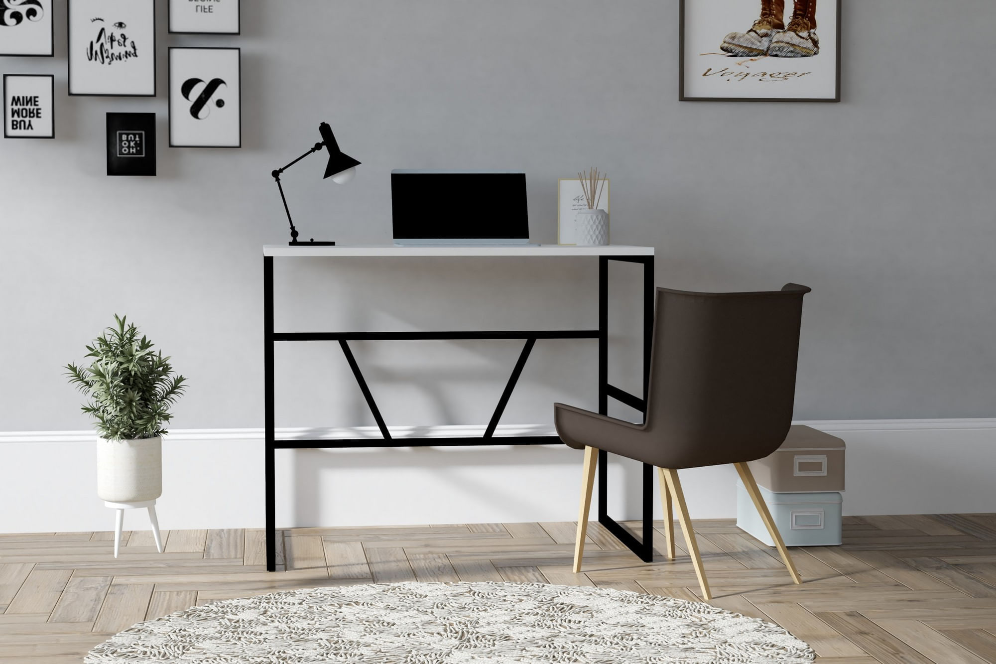 Birou de studiu, Hanah Home, pal melaminat, alb, 90x74x60 cm — imaginea 3