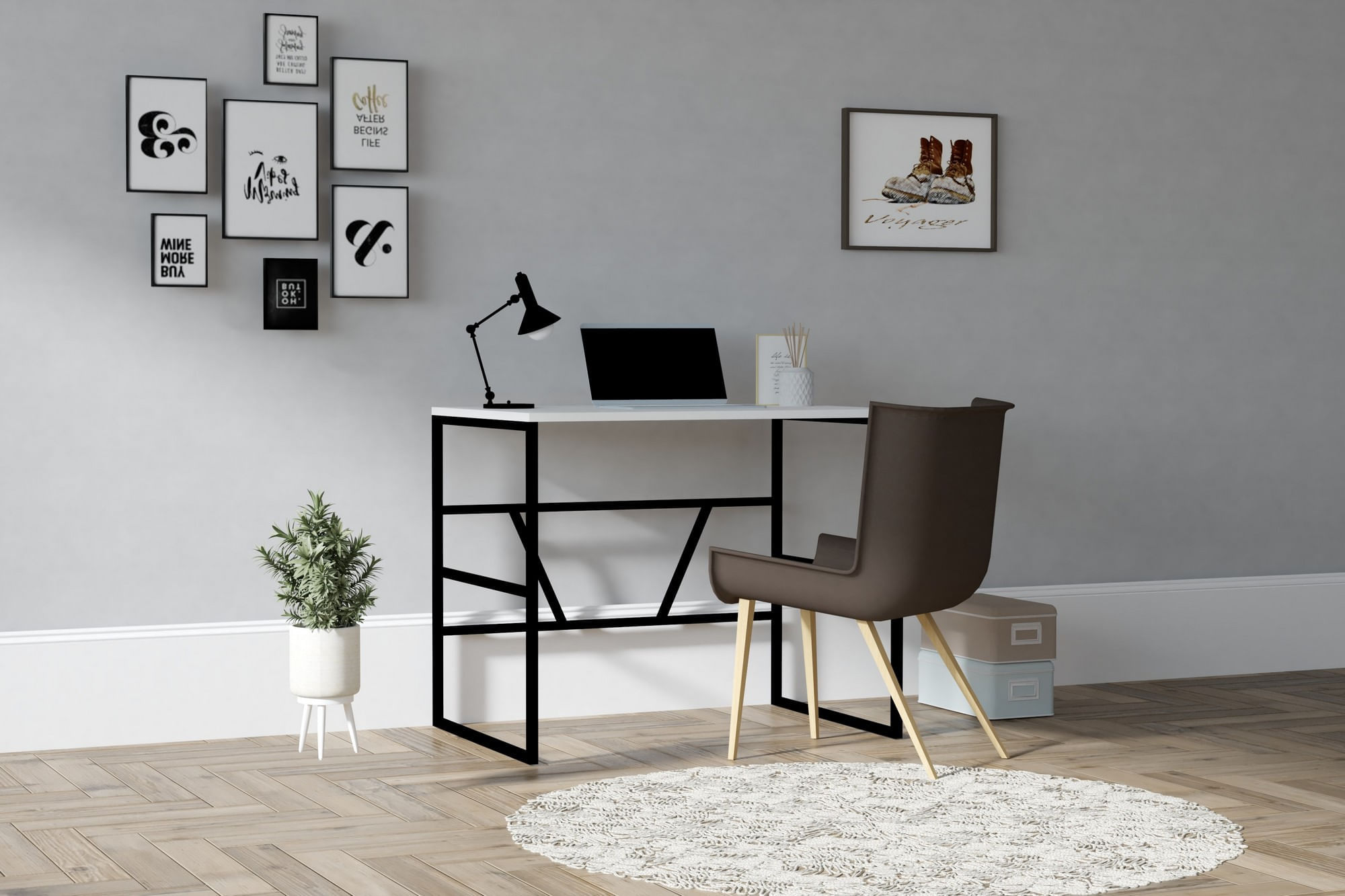 Birou de studiu, Hanah Home, pal melaminat, alb, 90x74x60 cm — imaginea 4