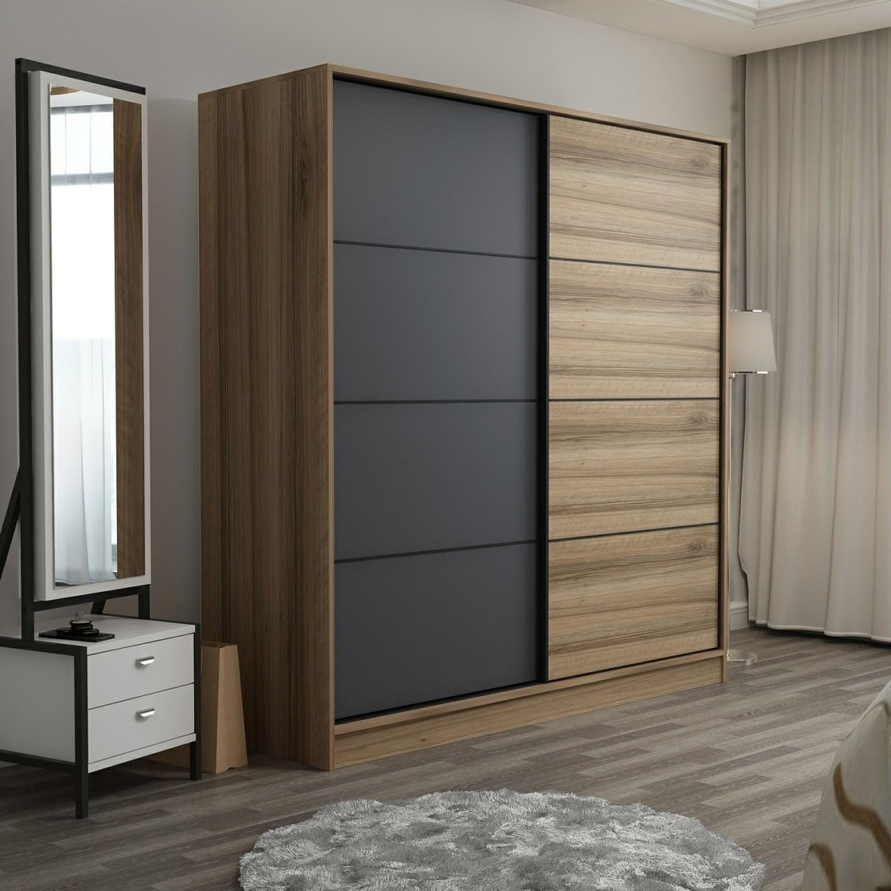 Sifonier, Hanah Home, pal melaminat, dore si antracit, 180x52x210 cm, 506MNR2536 — imaginea 3