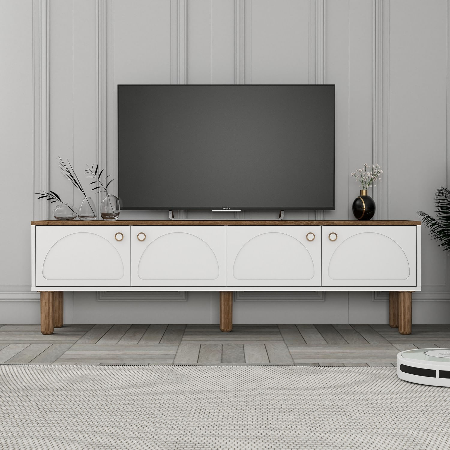 Comoda tv, Hanah Home, pal melaminat, alb, 180x35x53 cm — imaginea 2