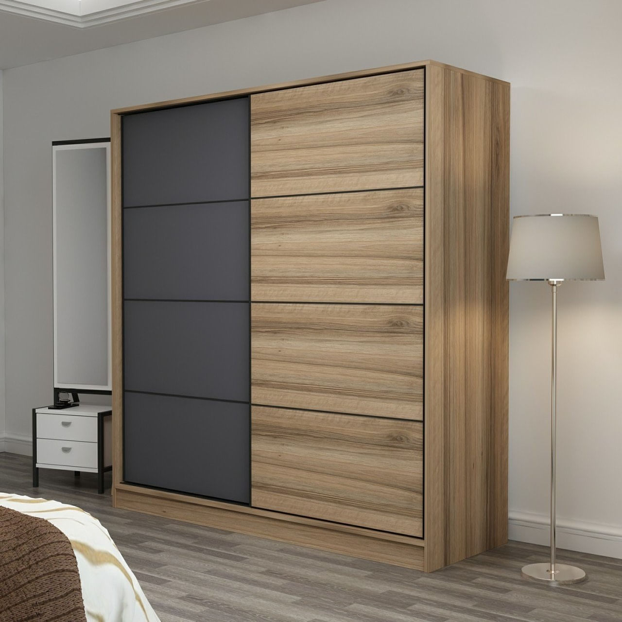 Sifonier, Hanah Home, pal melaminat, dore si antracit, 180x52x210 cm, 506MNR2536 — imaginea 4