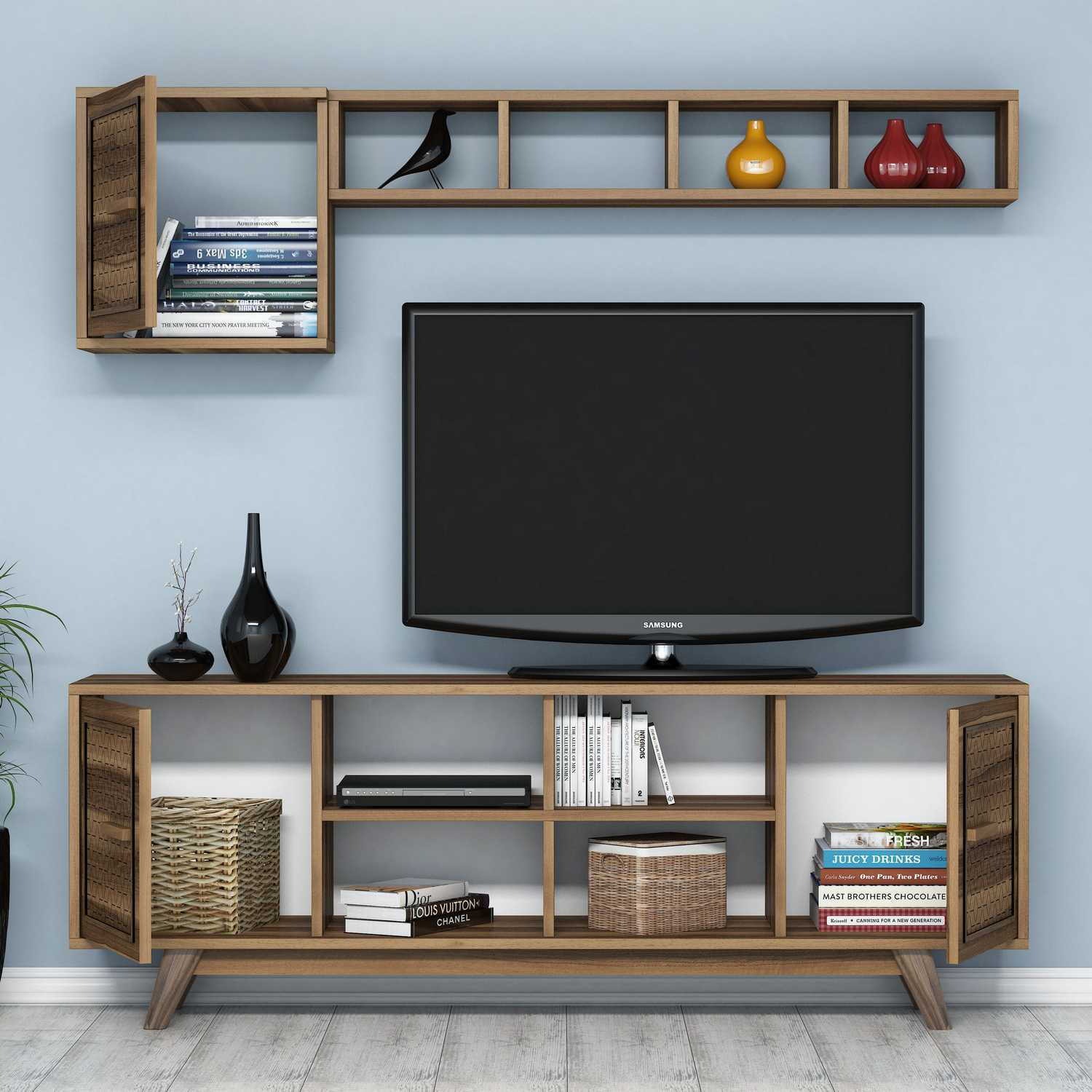 Comoda tv, Hanah Home, pal melaminat, nuc, 160x35x56.2 cm, 845HCT3064 — imaginea 3