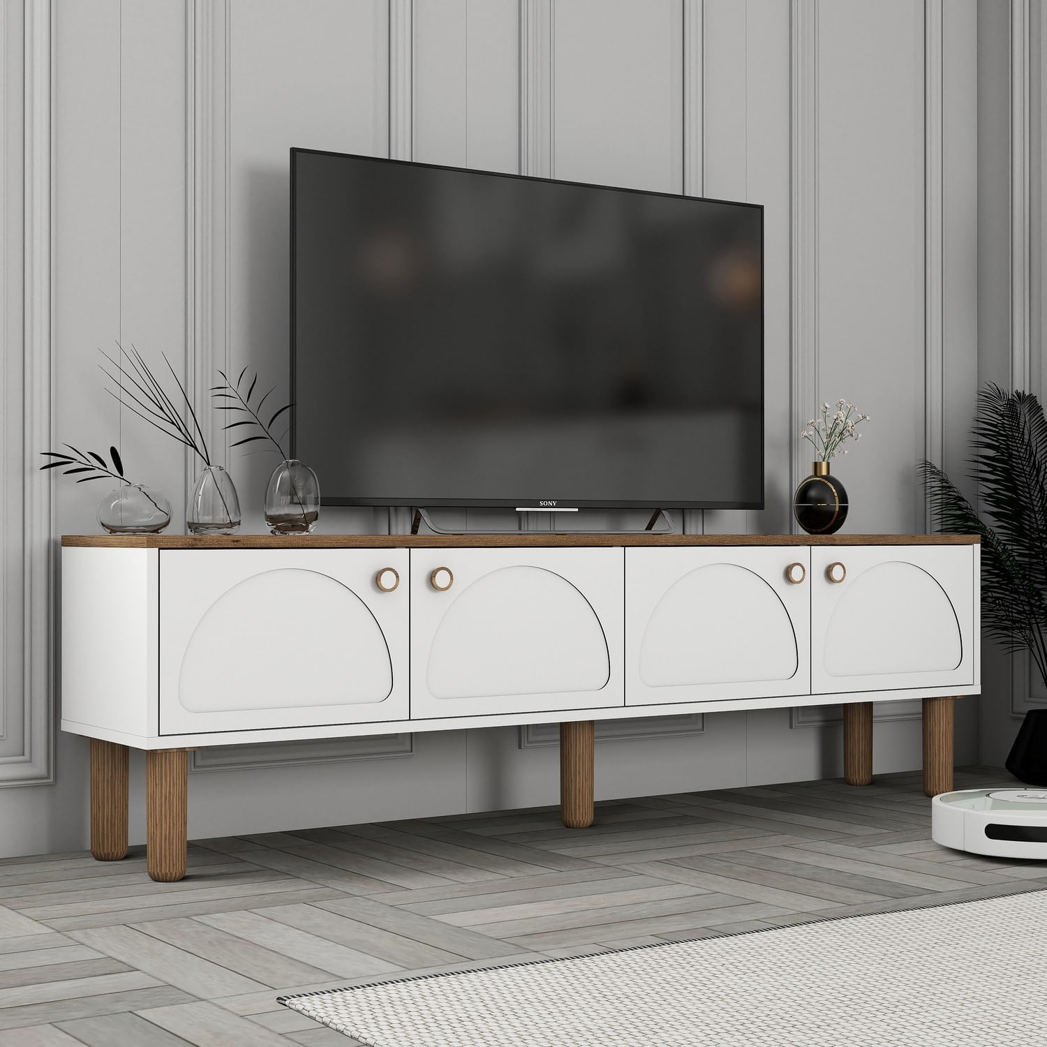 Comoda tv, Hanah Home, pal melaminat, alb, 180x35x53 cm — imaginea 3