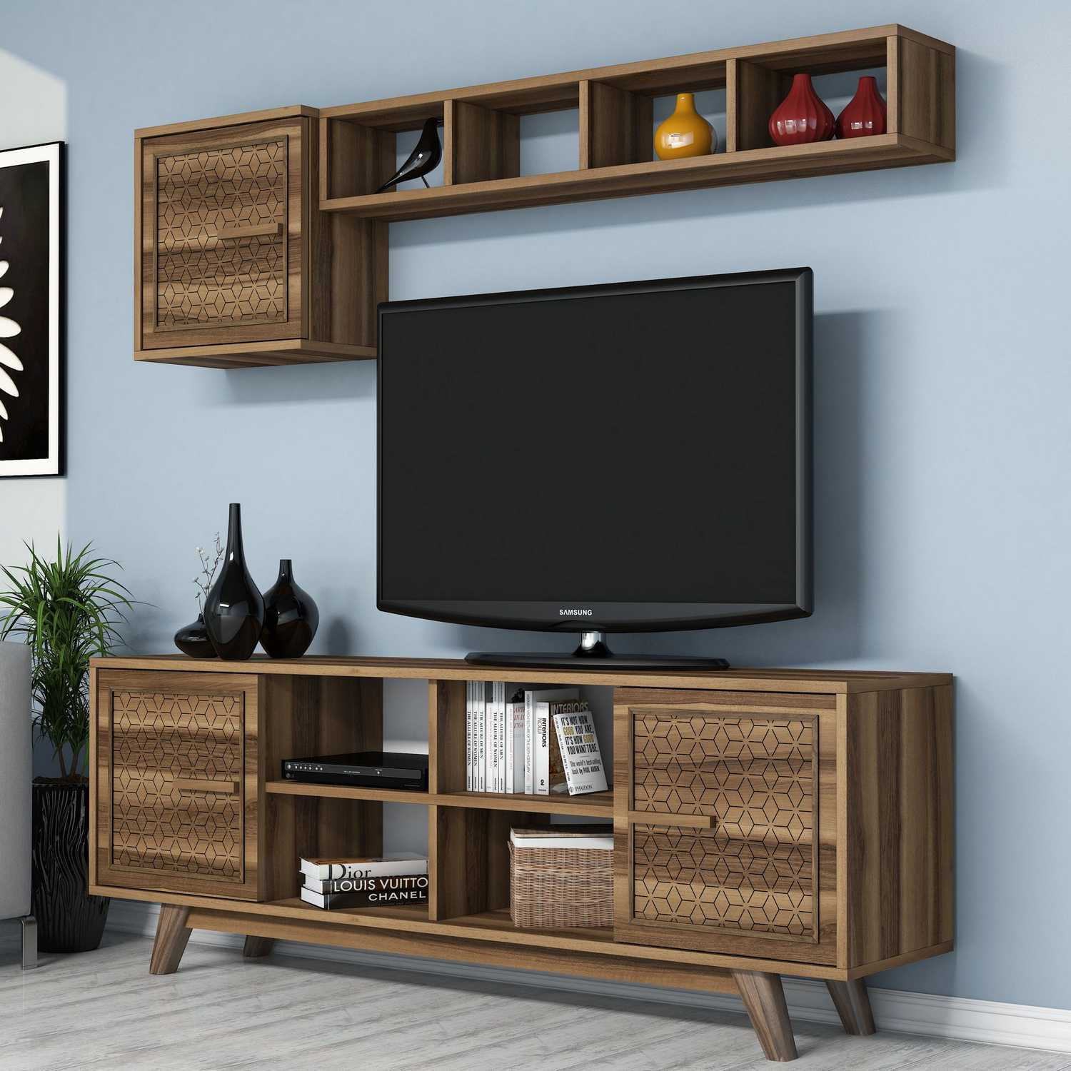 Comoda tv, Hanah Home, pal melaminat, nuc, 160x35x56.2 cm, 845HCT3064 — imaginea 4