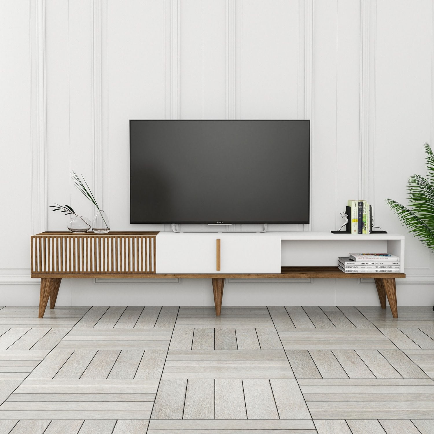 Comoda tv, Hanah Home, pal melaminat, nuc si alb, 180x40x35 cm, 845HCT3106 — imaginea 2