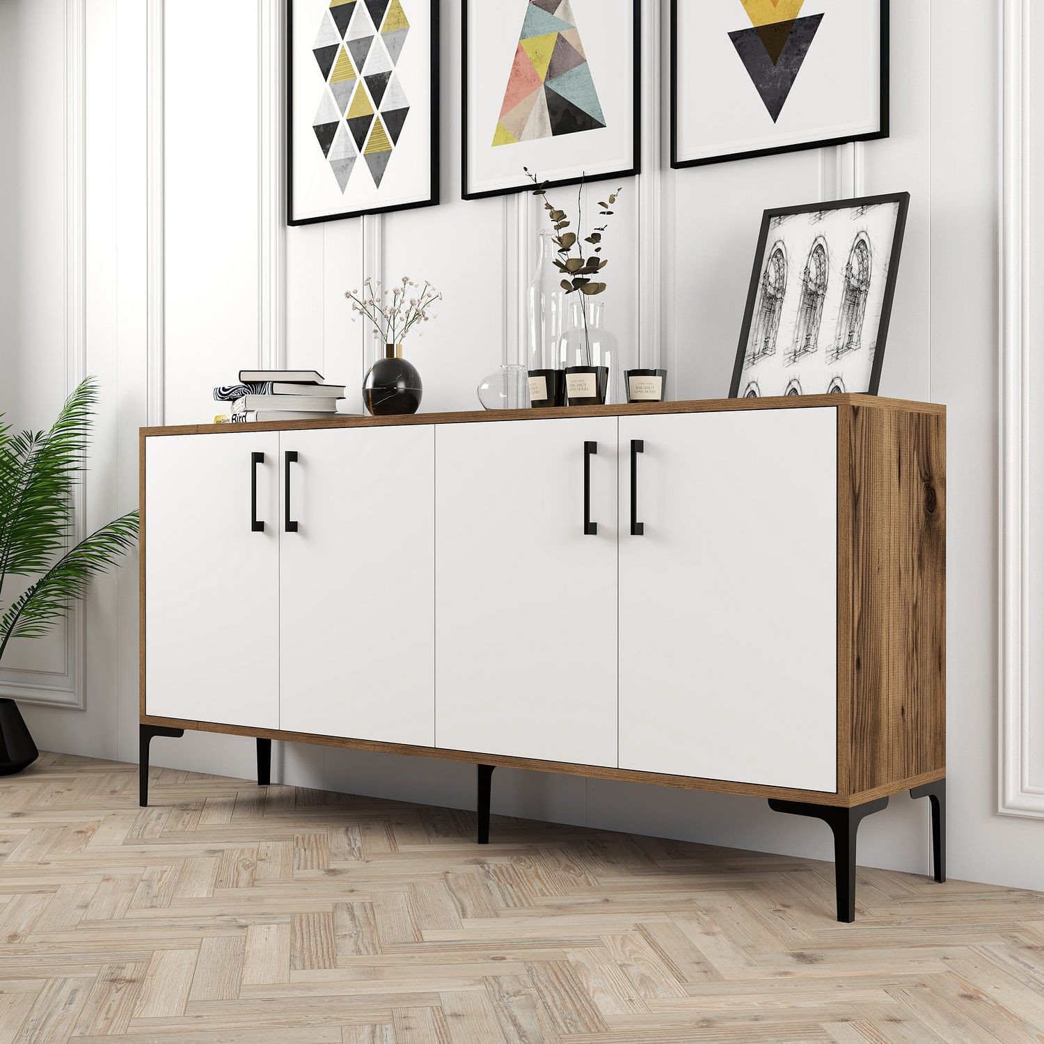 Consola, Hanah Home, pal melaminat, nuc si alb, 160x35x78 cm, 845HCT5323 — imaginea 3