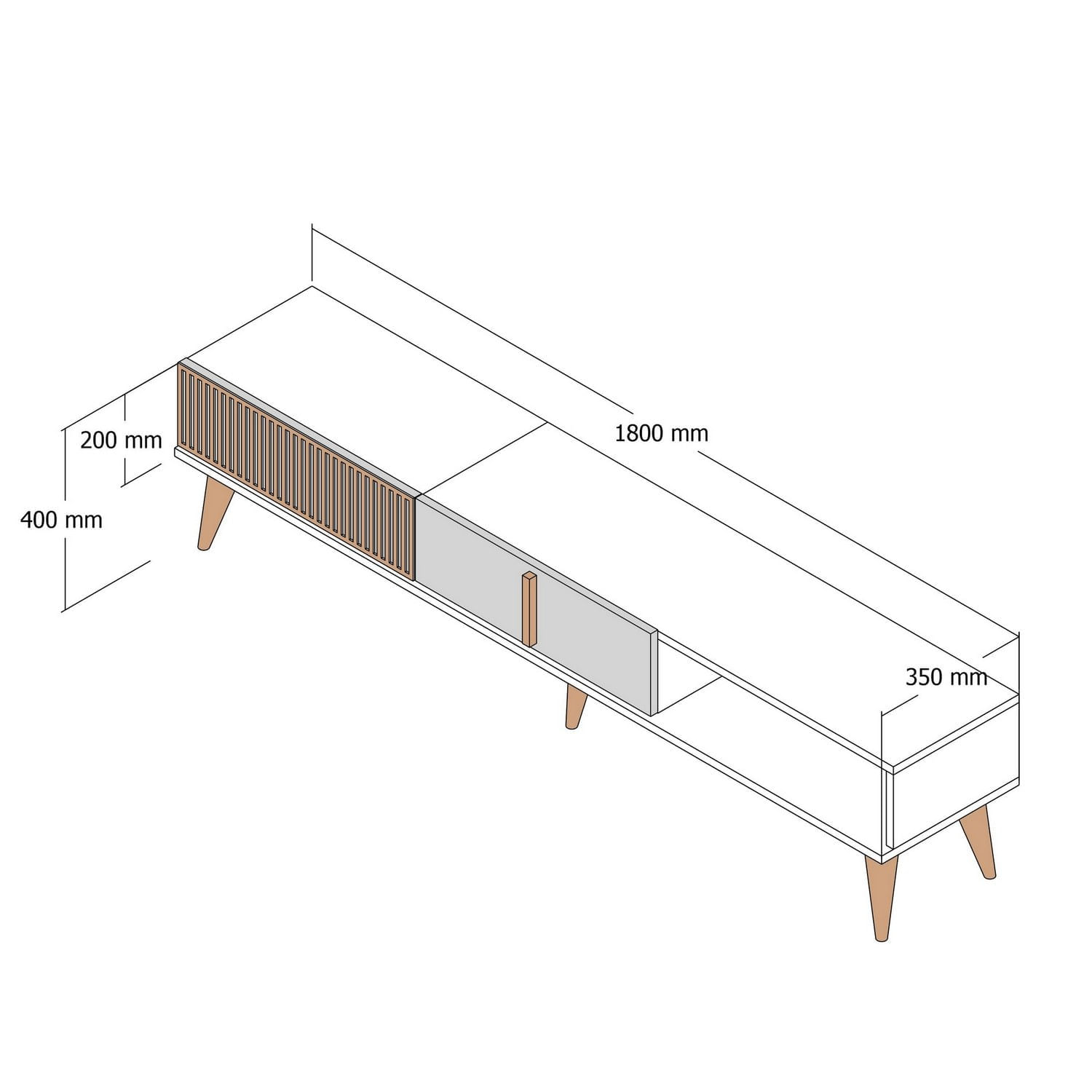 Comoda tv, Hanah Home, pal melaminat, nuc si alb, 180x40x35 cm, 845HCT3106 — imaginea 5
