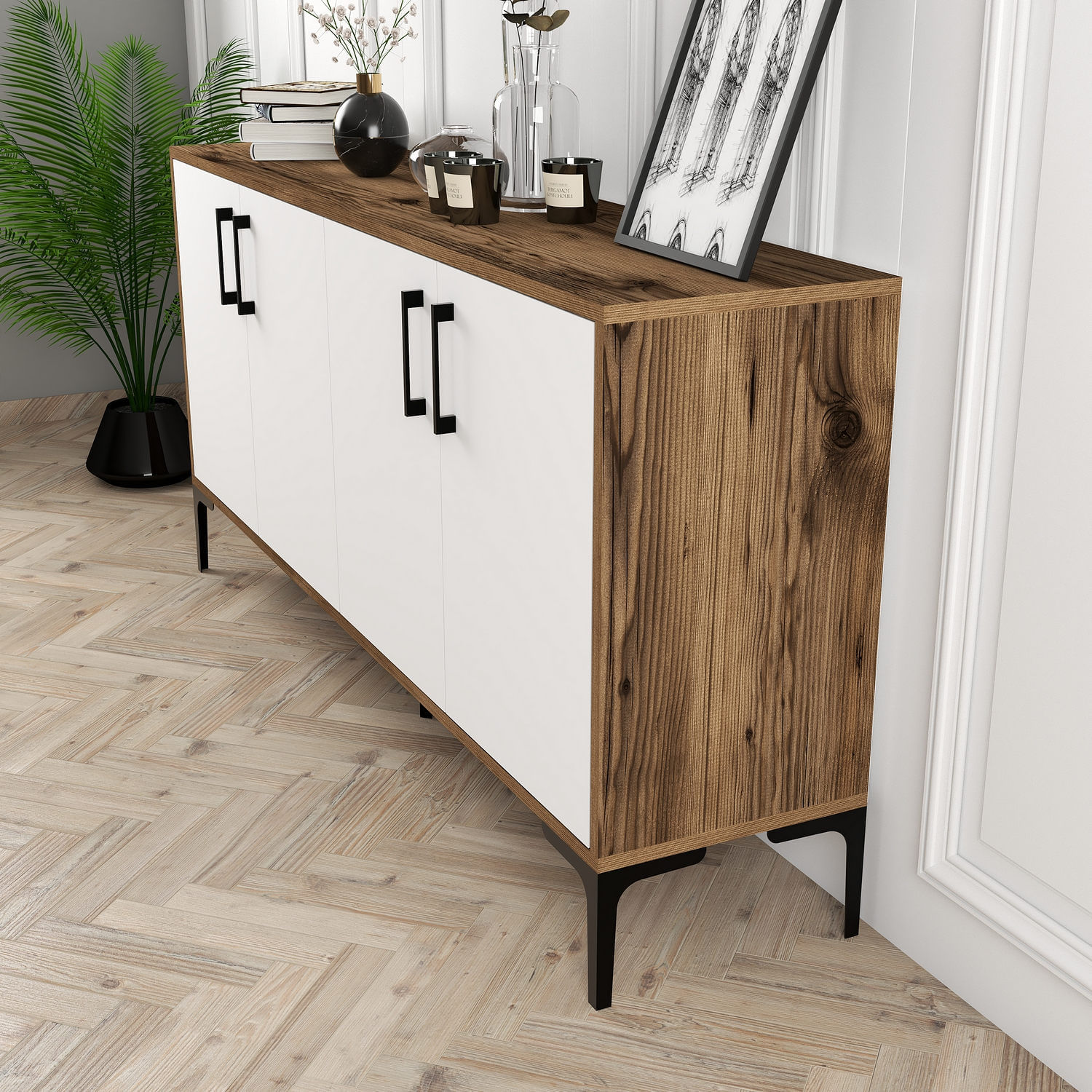 Consola, Hanah Home, pal melaminat, nuc si alb, 160x35x78 cm, 845HCT5323 — imaginea 4