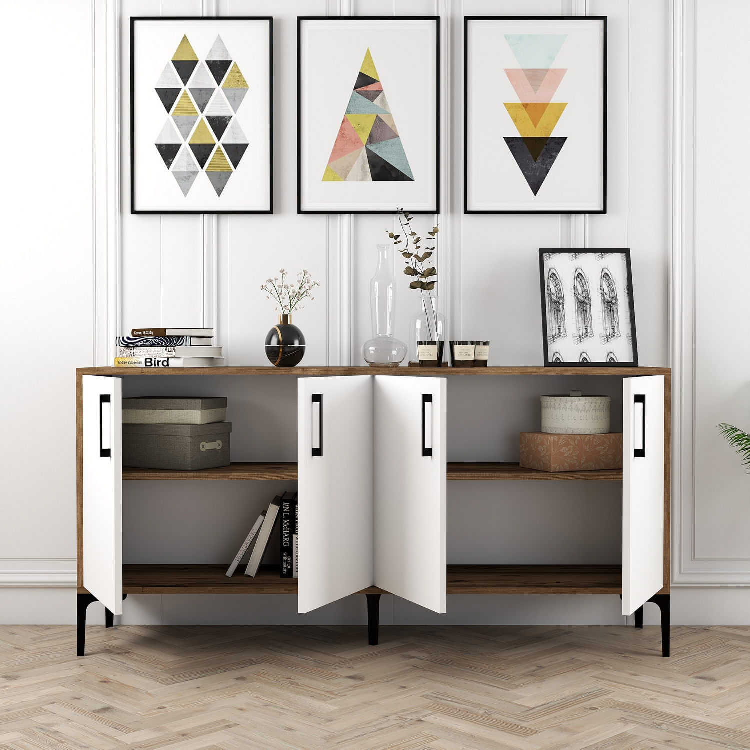 Consola, Hanah Home, pal melaminat, nuc si alb, 160x35x78 cm, 845HCT5323 — imaginea 5