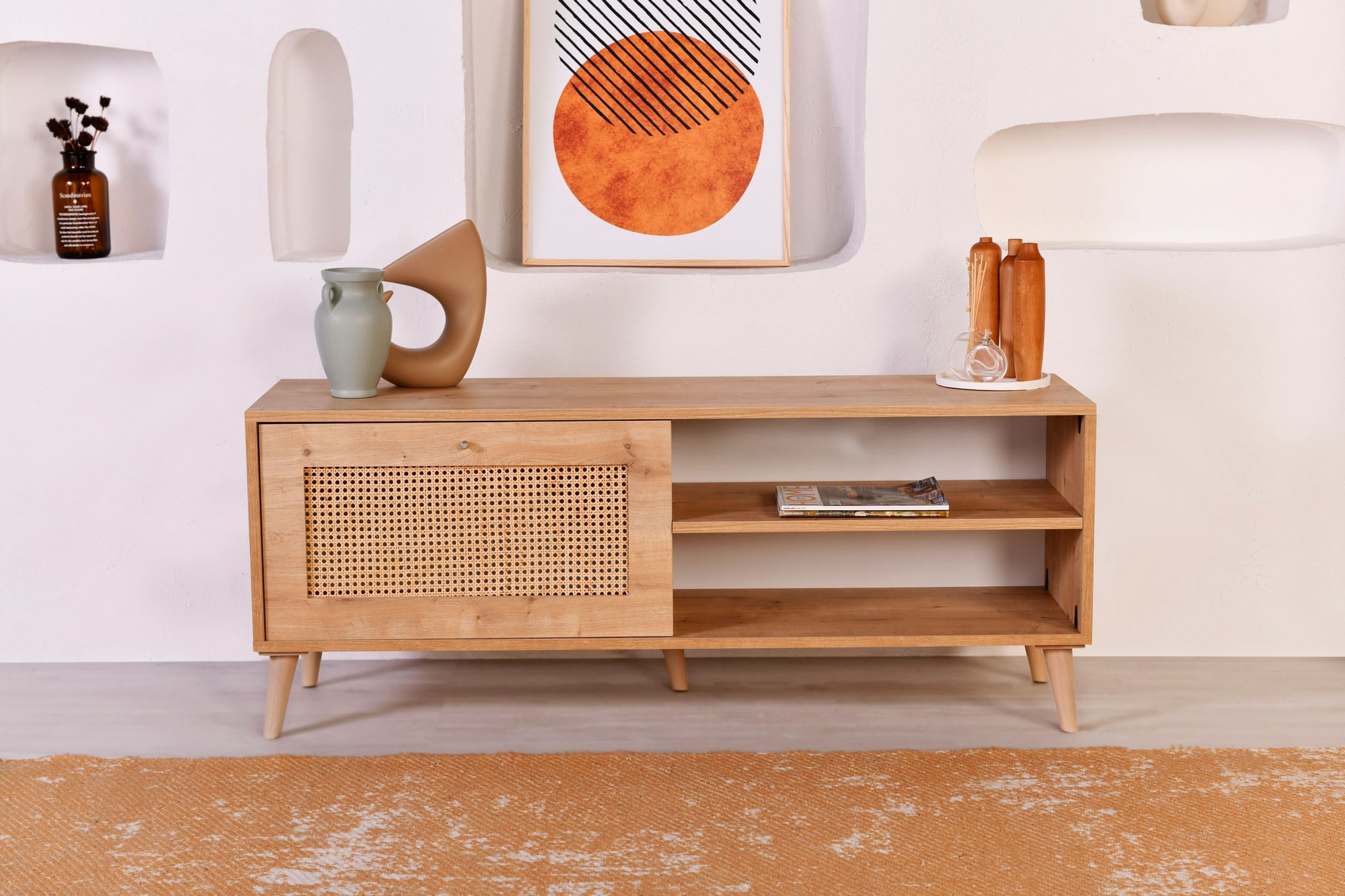 Comoda tv, Hanah Home, pal melaminat, stejar, 138x41x55 cm, 998VOW1154 — imaginea 6