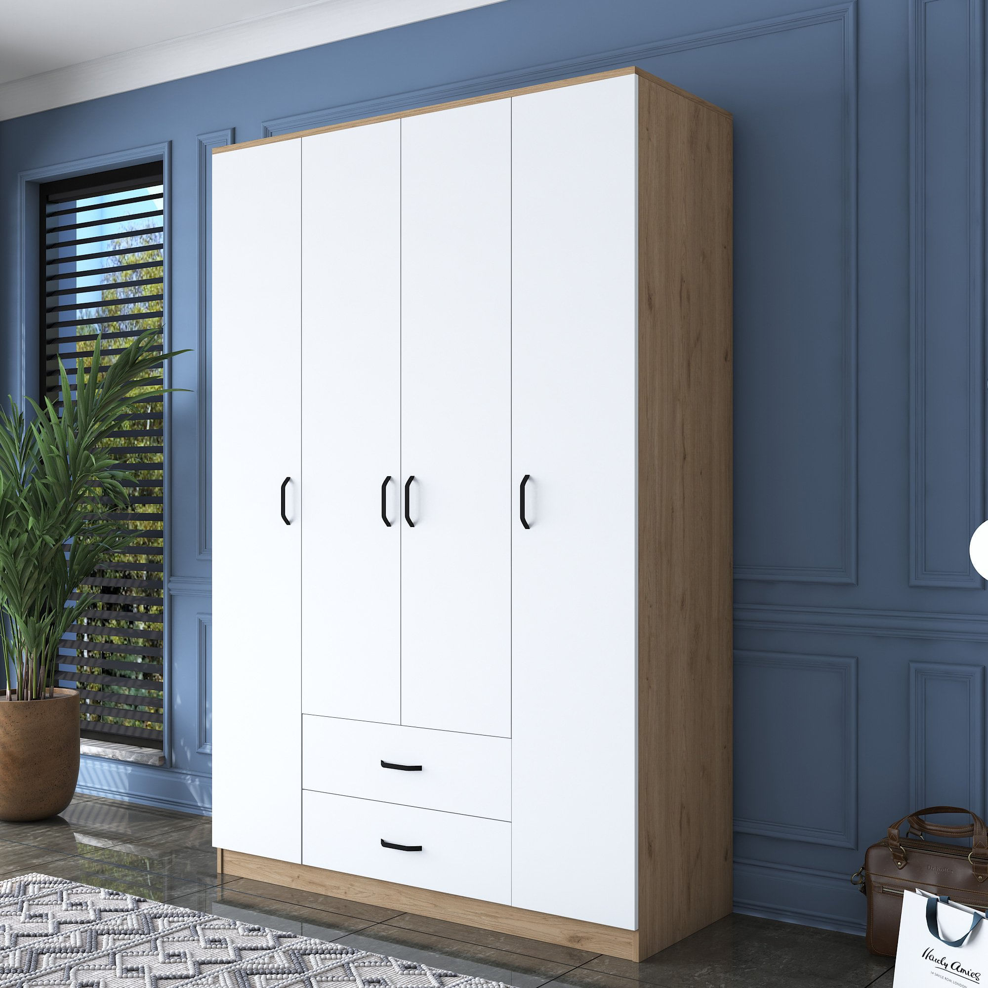 Sifonier, Hanah Home, pal melaminat, nuc alb, 140x51.5x210 cm — imaginea 6