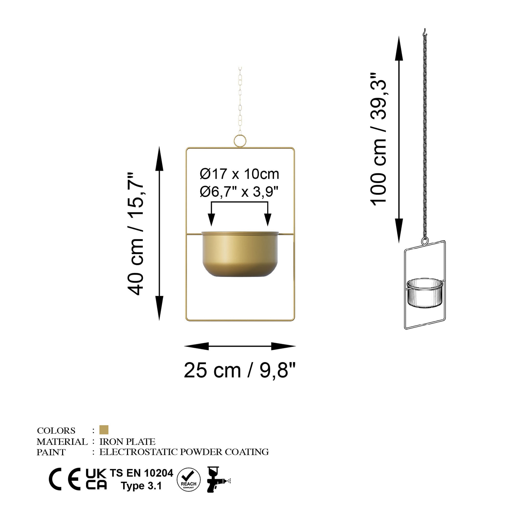Ghiveci cu suport, Aberto Design, metal, auriu, 25x17x40 cm — imaginea 7