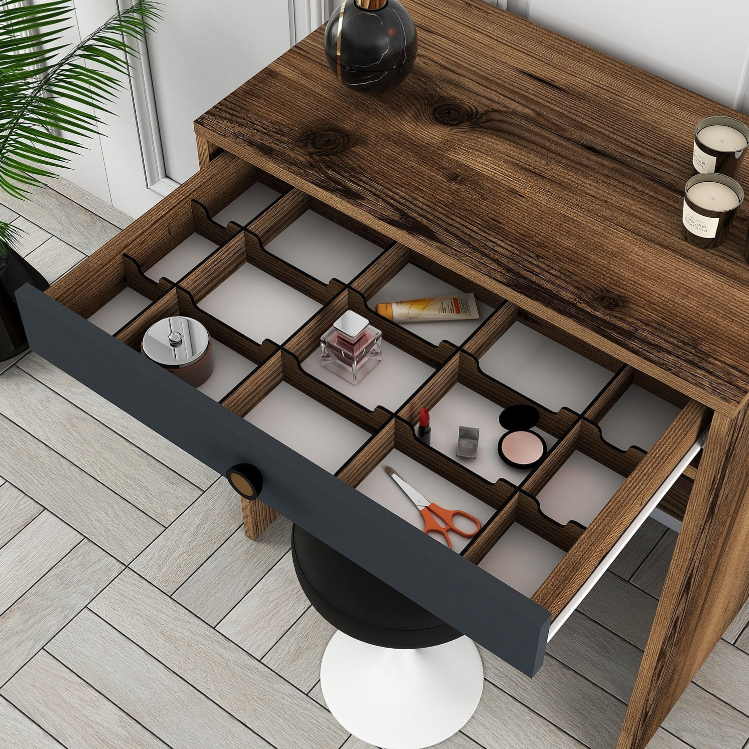 Masa de machiaj, Hanah Home, pal melaminat, nuc, antracit, 70x84,7x40 cm — imaginea 5