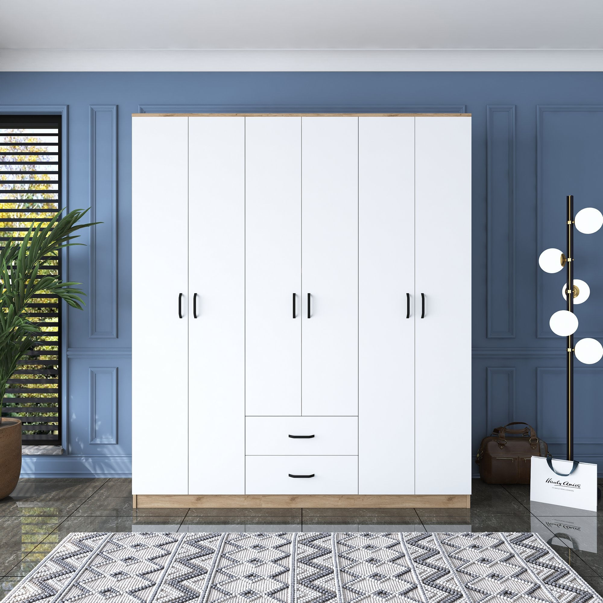 Sifonier, Hanah Home, pal melaminat, nuc si alb, 180x51.5x210 cm — imaginea 3