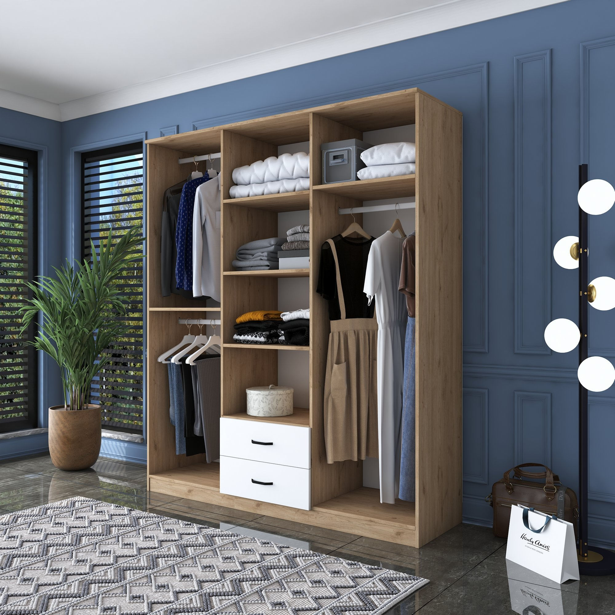 Sifonier, Hanah Home, pal melaminat, nuc si alb, 180x51.5x210 cm — imaginea 5
