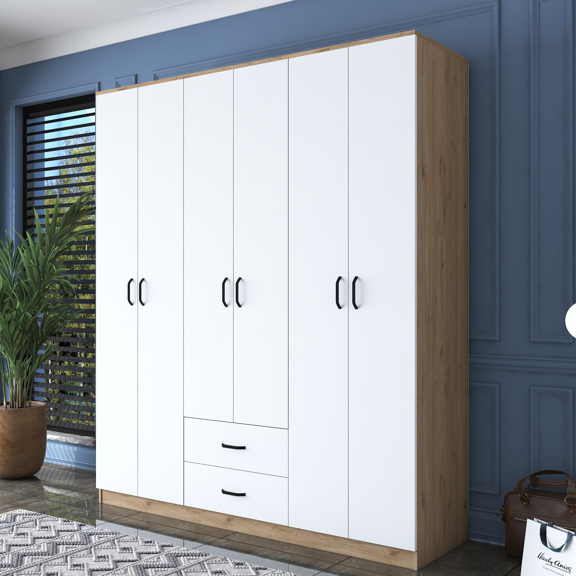 Sifonier, Hanah Home, pal melaminat, nuc si alb, 180x51.5x210 cm — imaginea 6