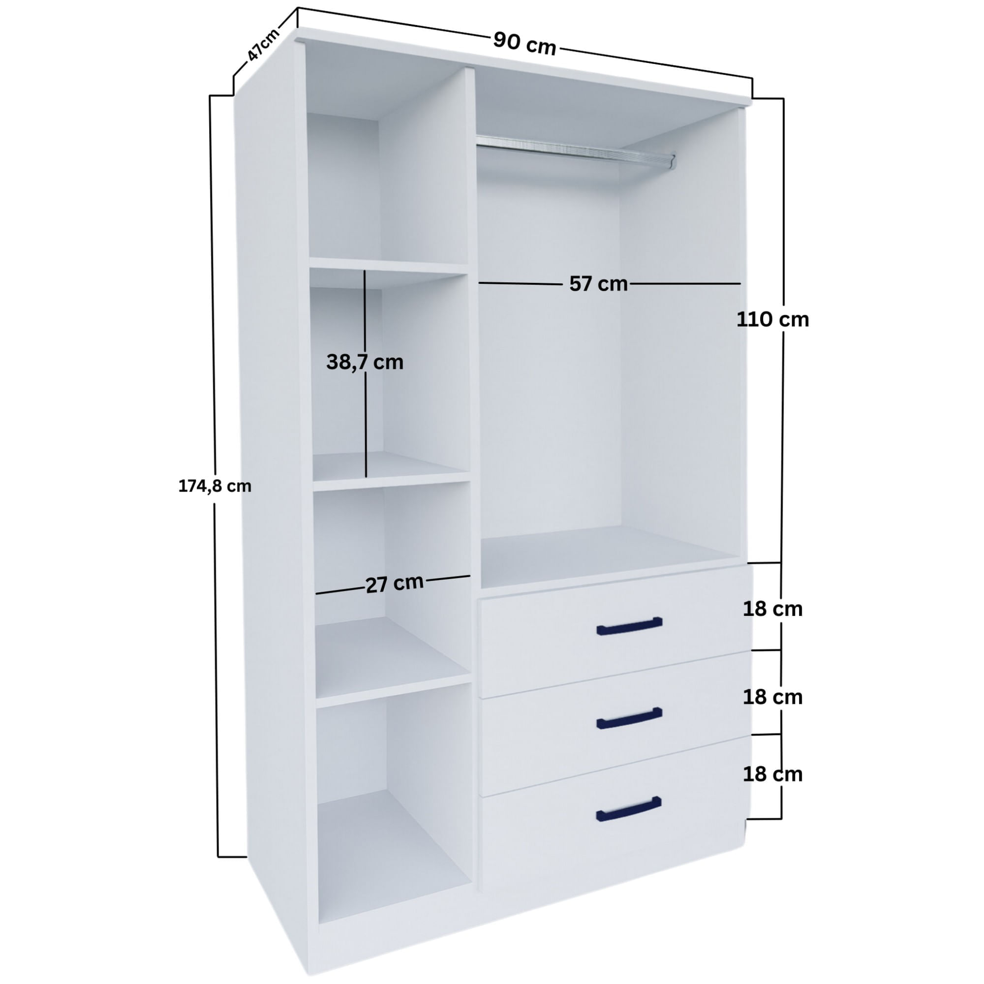 Dulap, Hanah Home, panou de particule melaminat, alb mat, 90x47x174.8 cm — imaginea 9