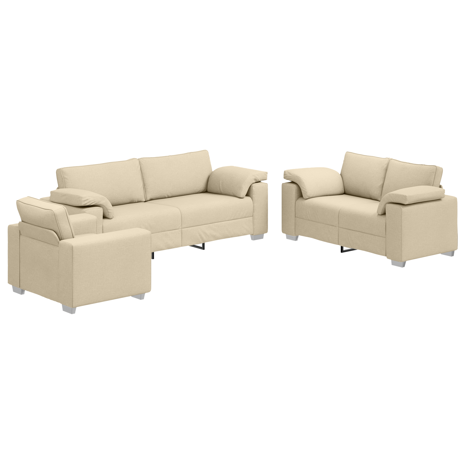 Set canapea, 3 piese, perne crem, textil — imaginea 2