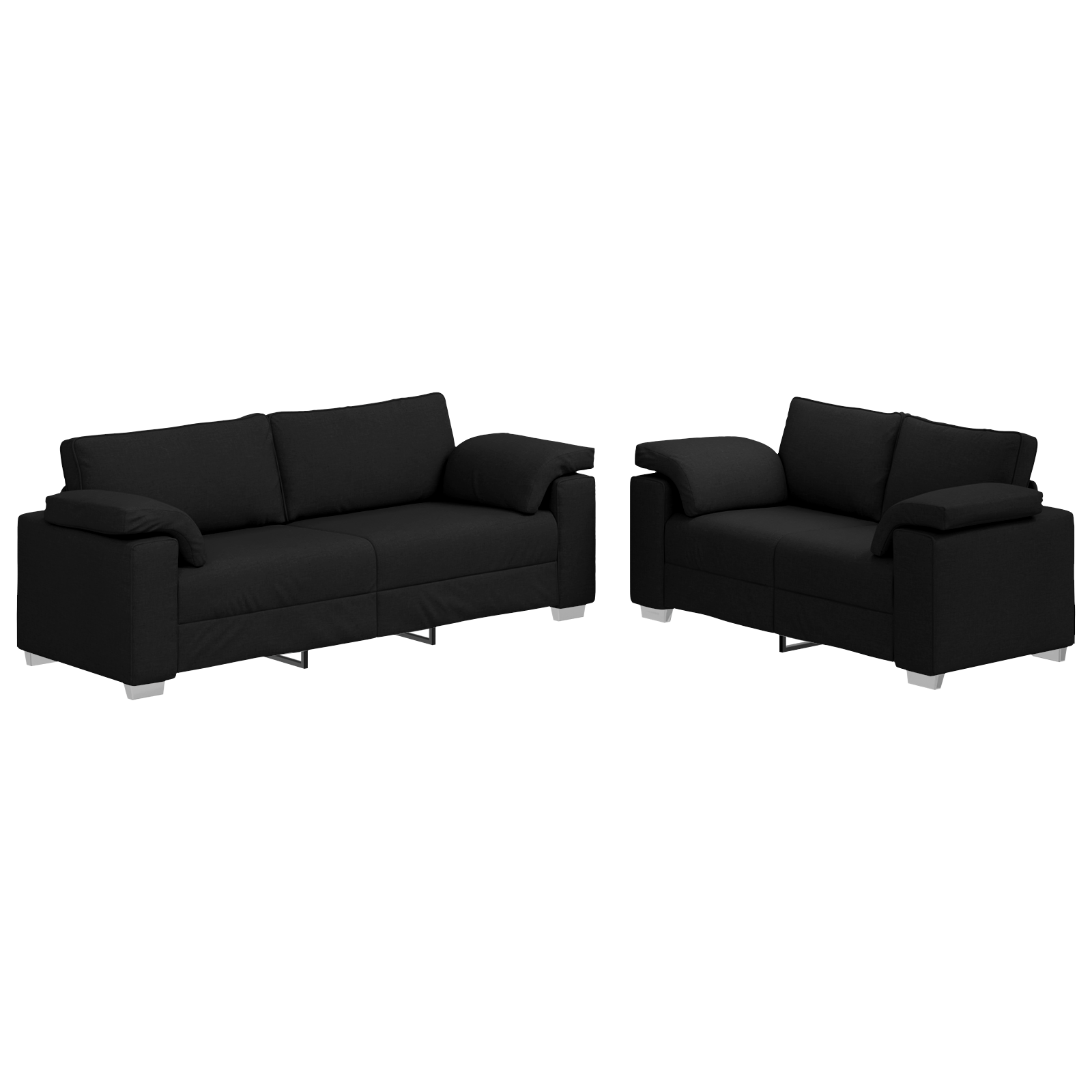 Set canapea, 2 piese, perne negre, textil — imaginea 2