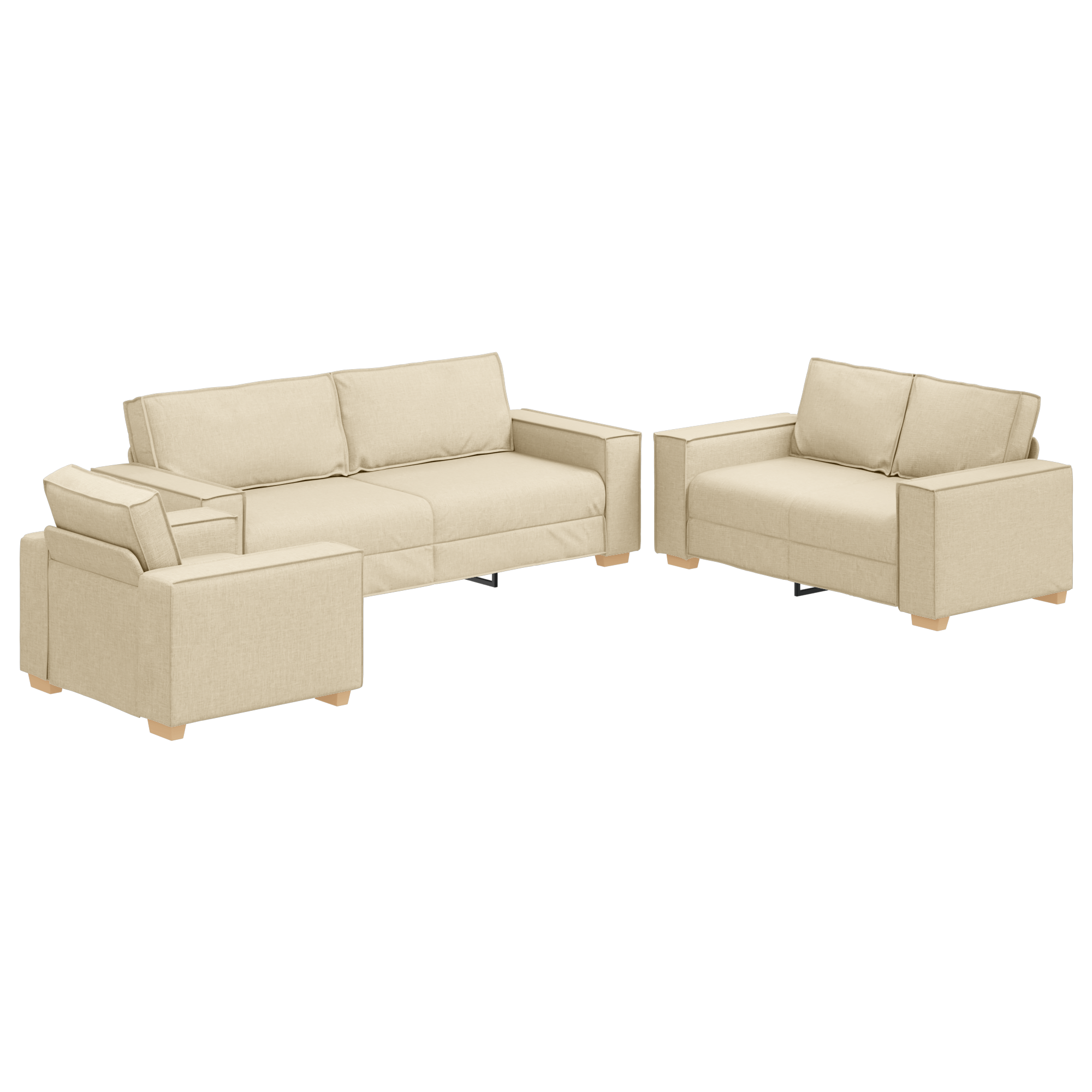 Set canapea, 3 piese, perne crem, textil — imaginea 2
