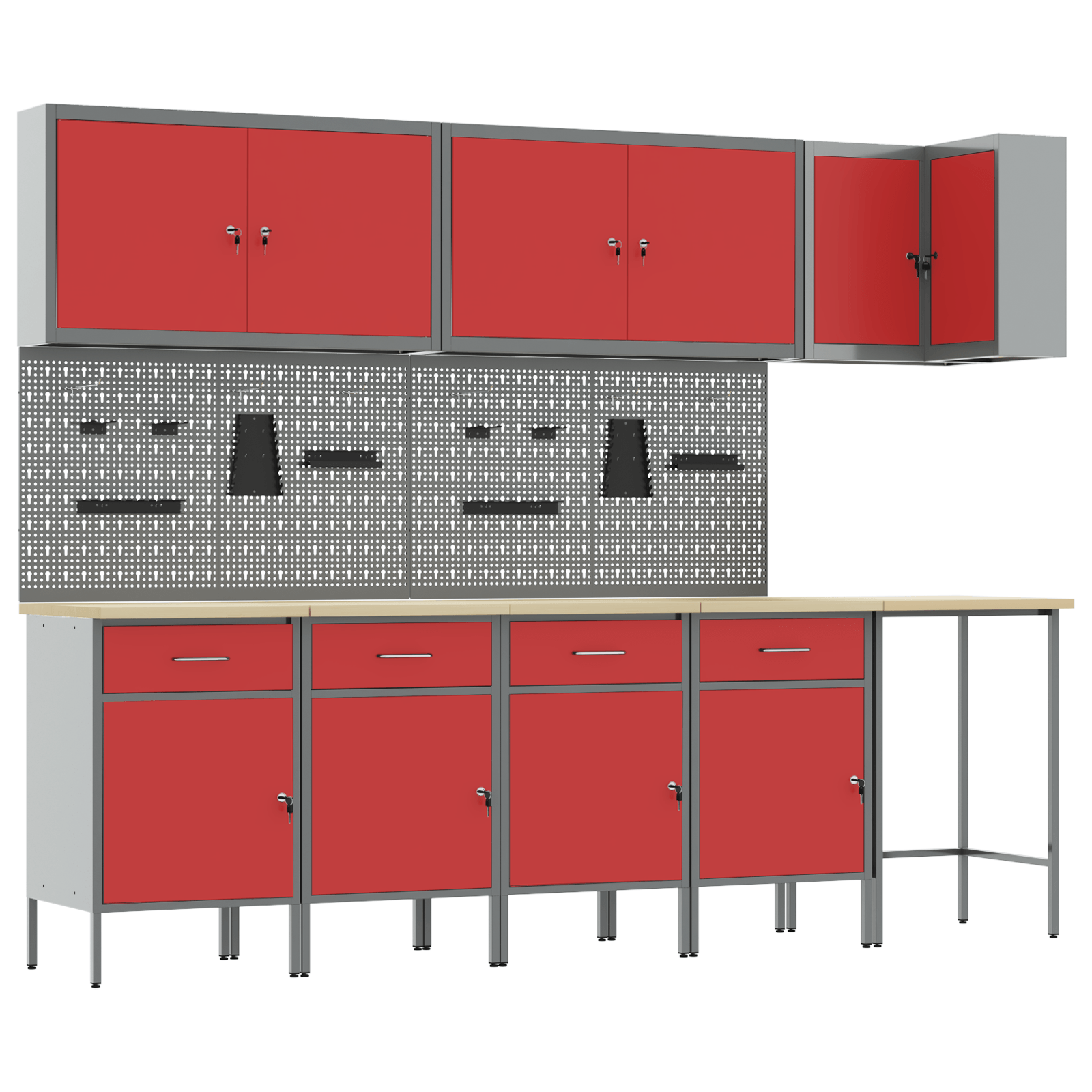 Set dulap lucru & panou carlige, 12 piese, rosu, MDF & metal — imaginea 2
