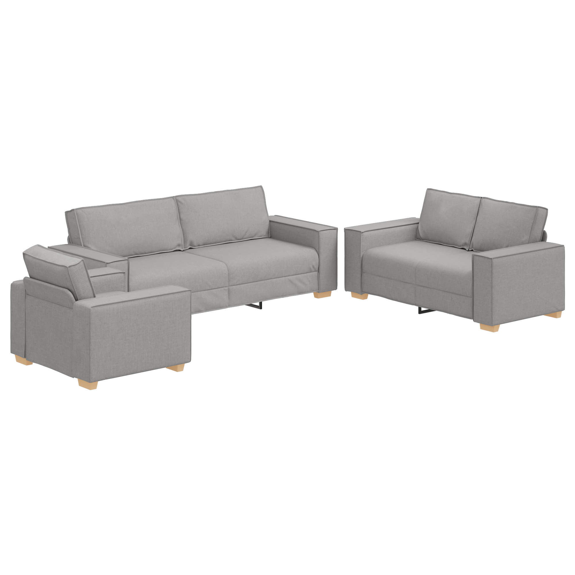 Set canapea, 3 piese, perne gri nor, textil — imaginea 2