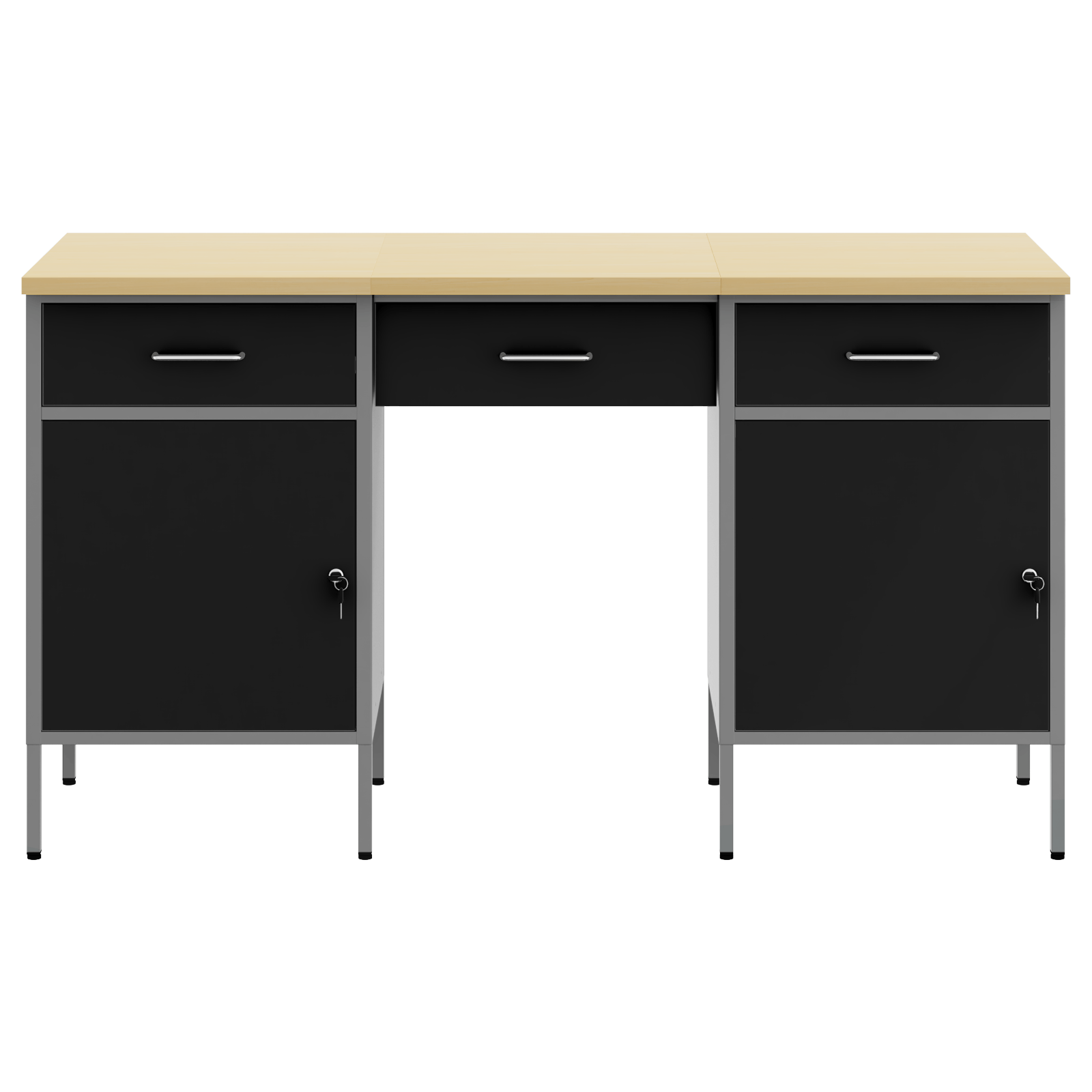 Set dulap de lucru cu masa, 3 piese, negru, lemn si otel — imaginea 7