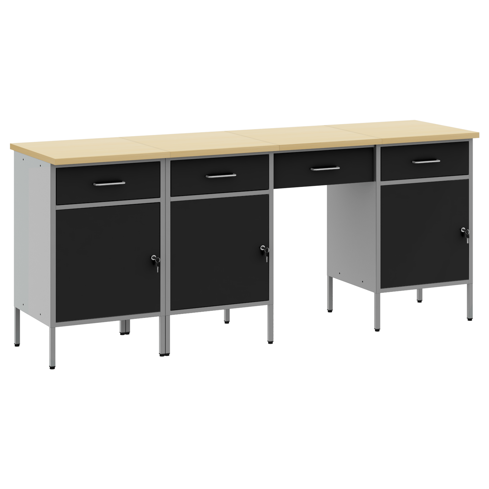 Set dulap de lucru cu masa, 4 piese, negru, lemn si otel — imaginea 6