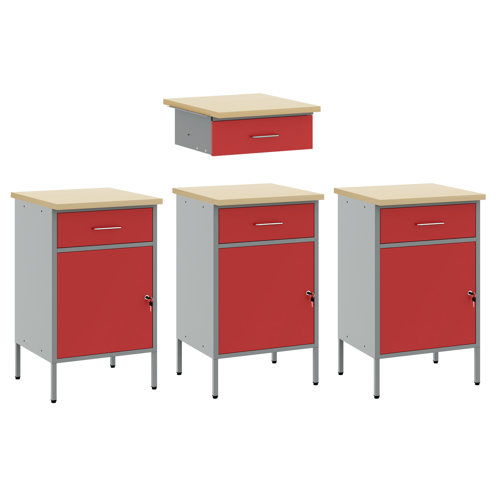 Set dulap de lucru cu masa, 4 piese, rosu, lemn si otel — imaginea 6
