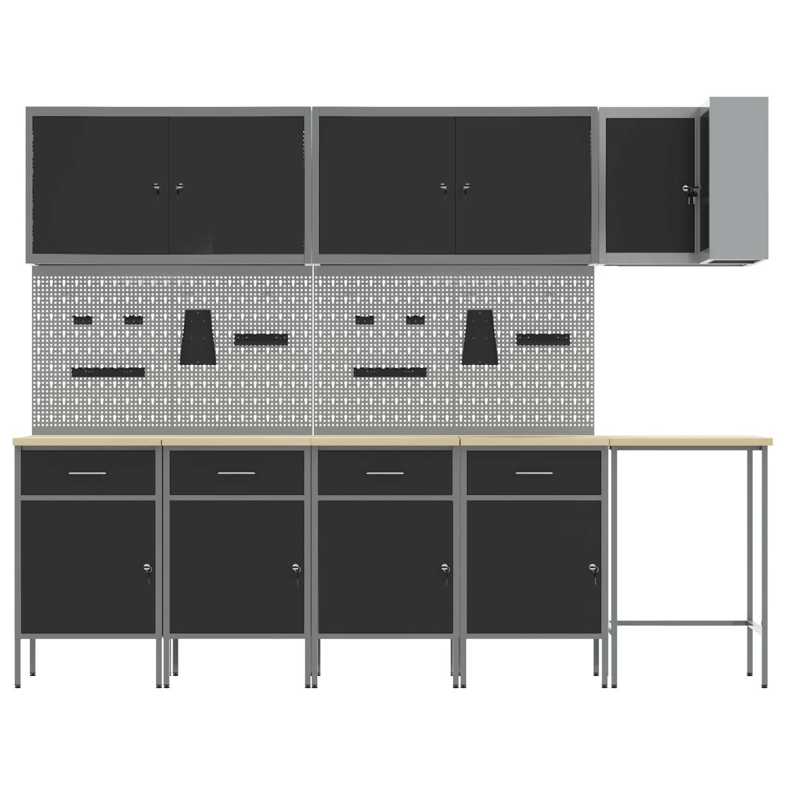 Set dulap lucru & panou carlige, 12 piese, negru, MDF & metal — imaginea 10