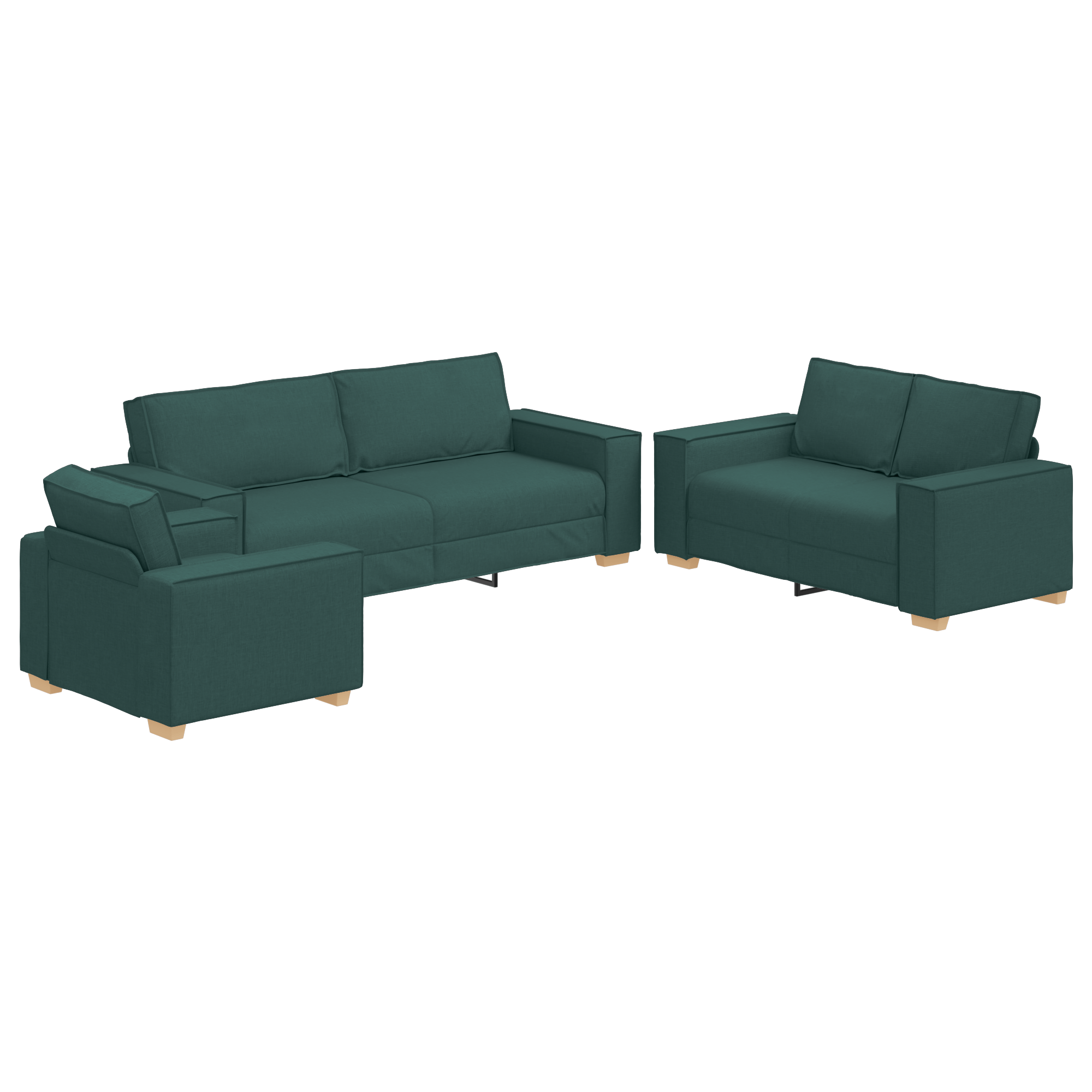 Set canapea, 3 piese, perne verde inchis, textil — imaginea 2