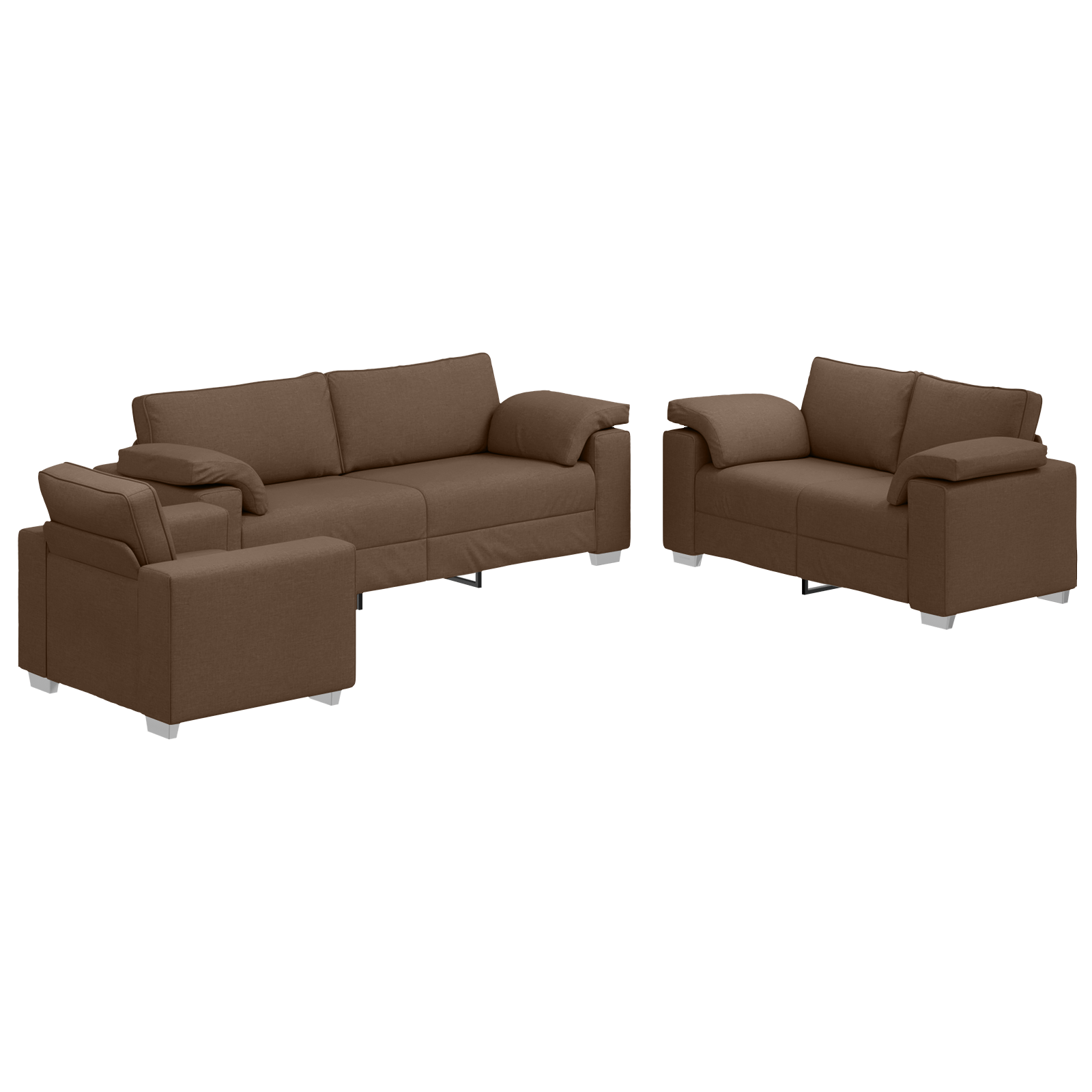 Set canapea, 3 piese, perne maro, textil — imaginea 2