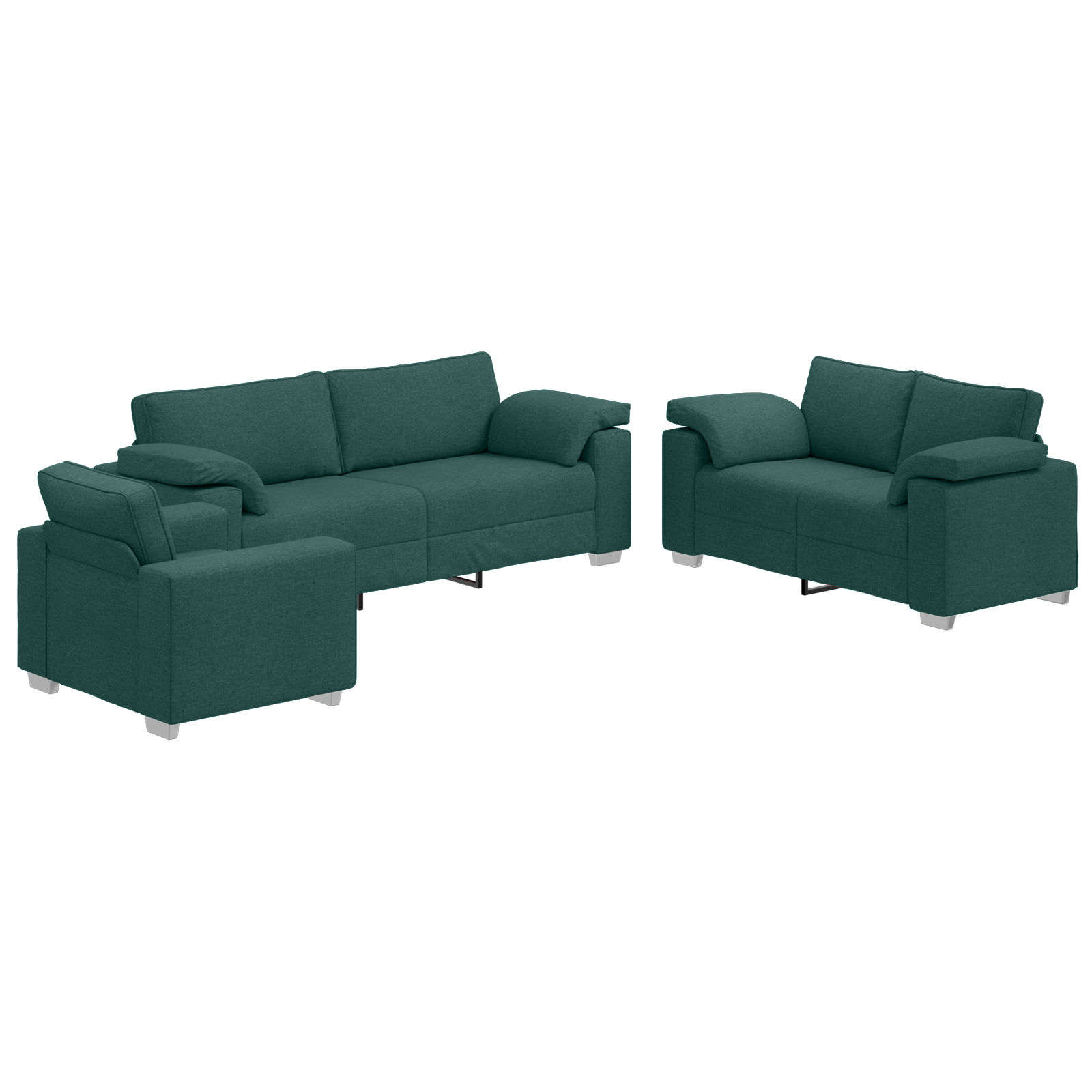 Set canapea, 3 piese, perne verde inchis, textil — imaginea 2