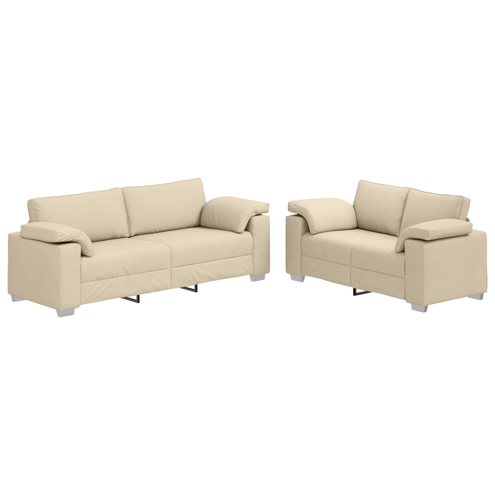 Set canapea, 2 piese, perne crem, textil — imaginea 2