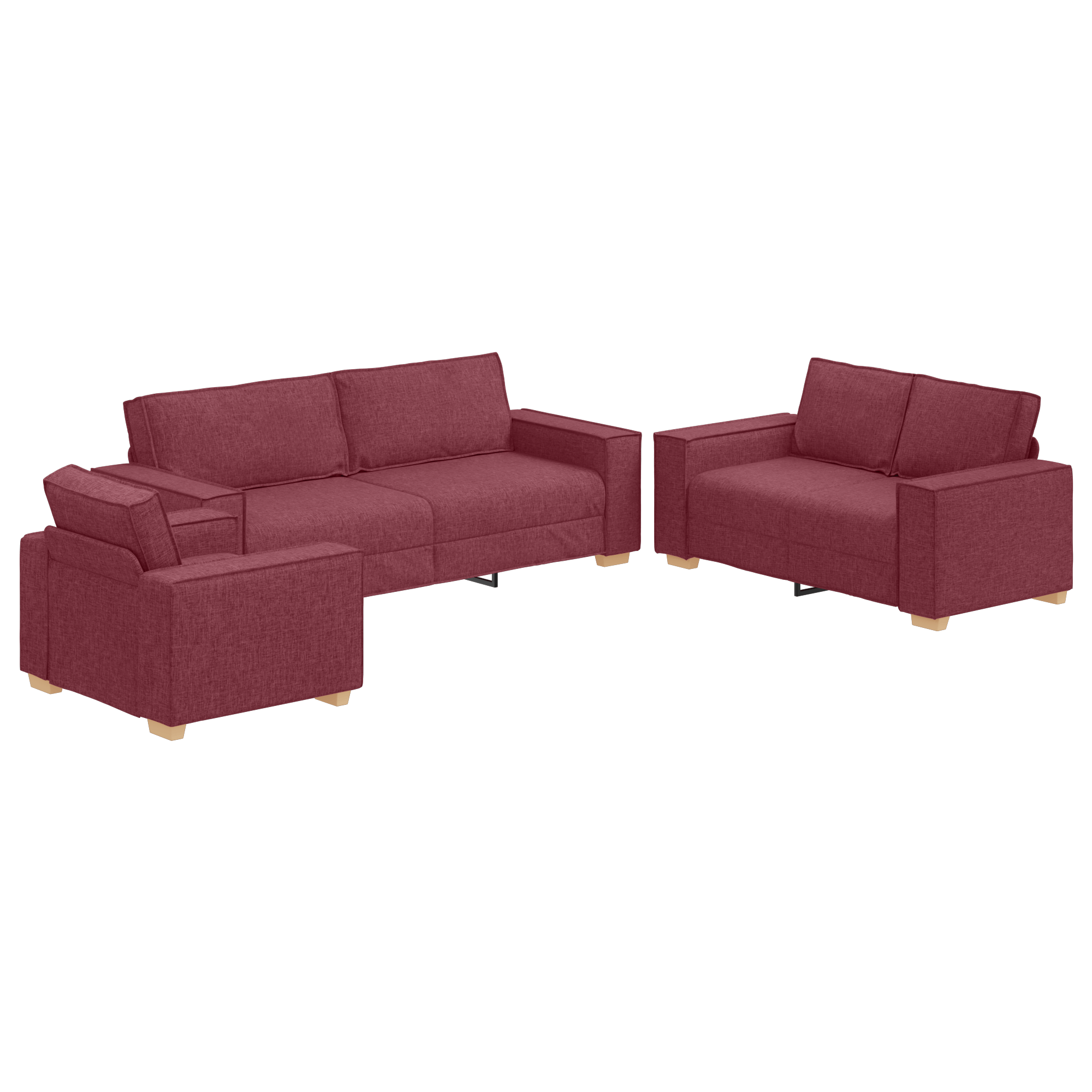 Set canapea, 3 piese, perne bordo, textil — imaginea 2