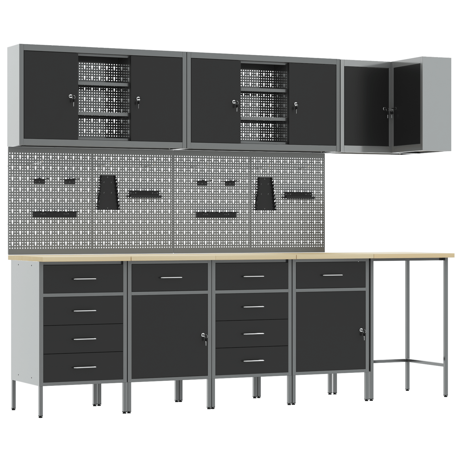 Set dulap unelte & panou carlige, 12 piese, negru, MDF & metal — imaginea 2