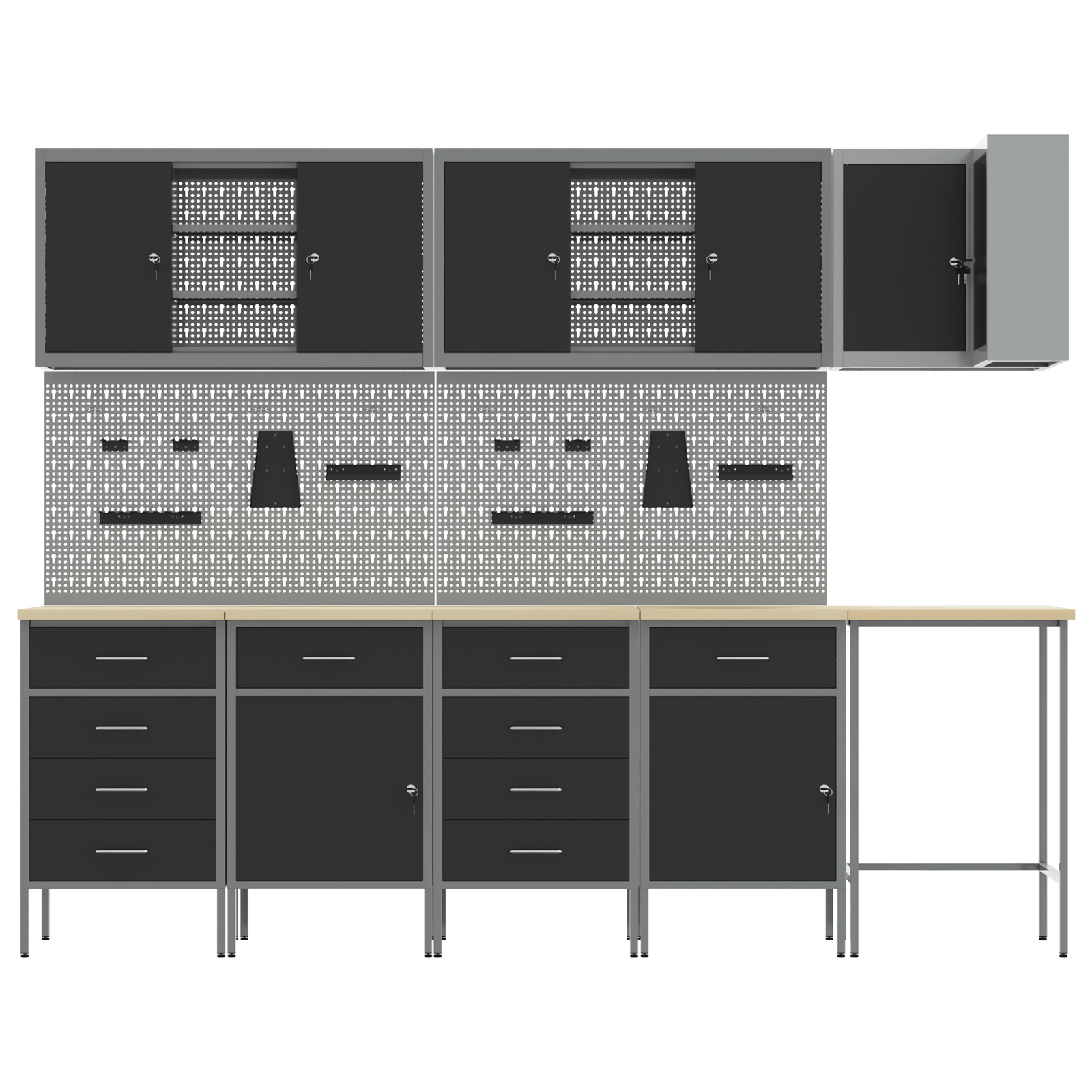 Set dulap unelte & panou carlige, 12 piese, negru, MDF & metal — imaginea 11