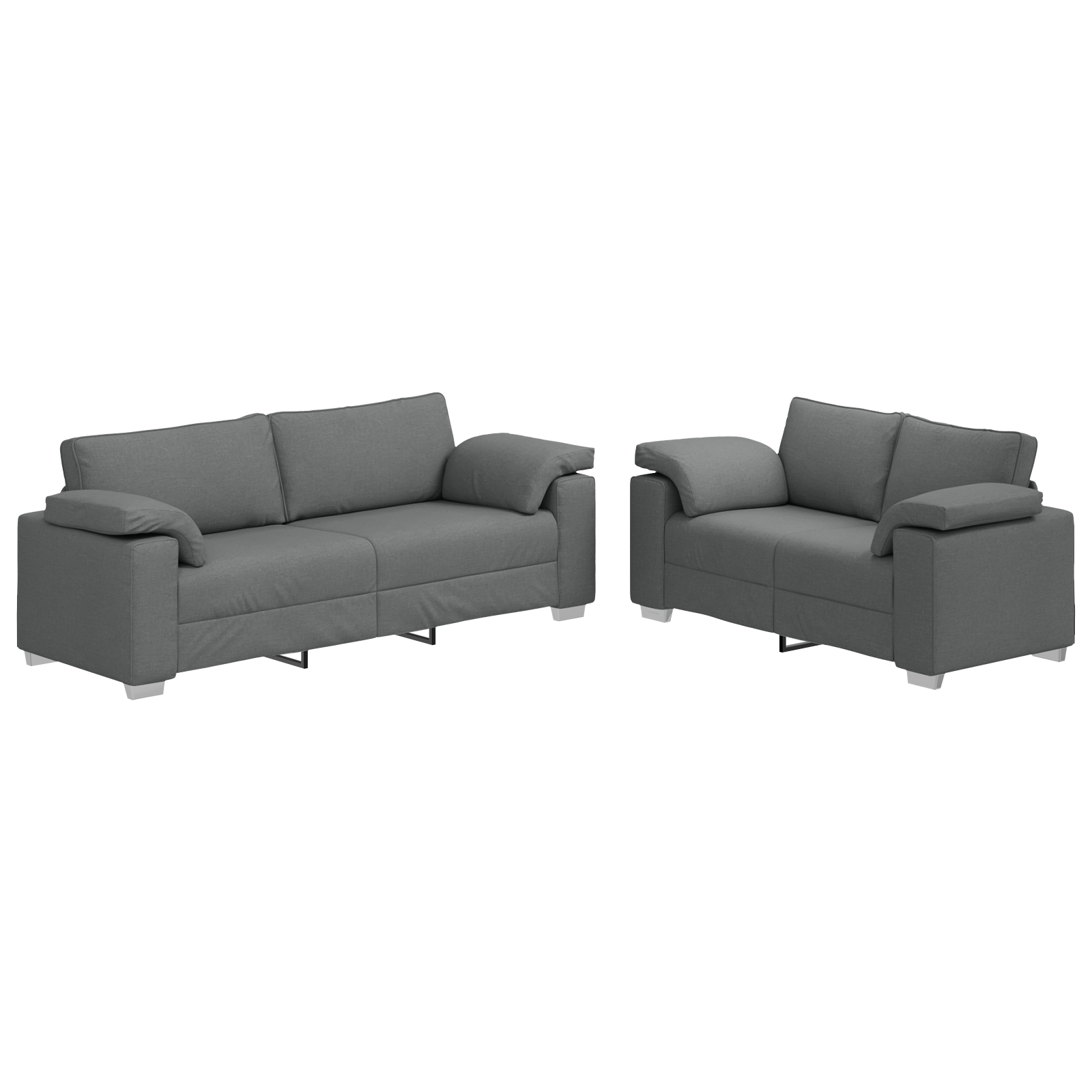 Set canapea, 2 piese, perne gri inchis, textil — imaginea 2