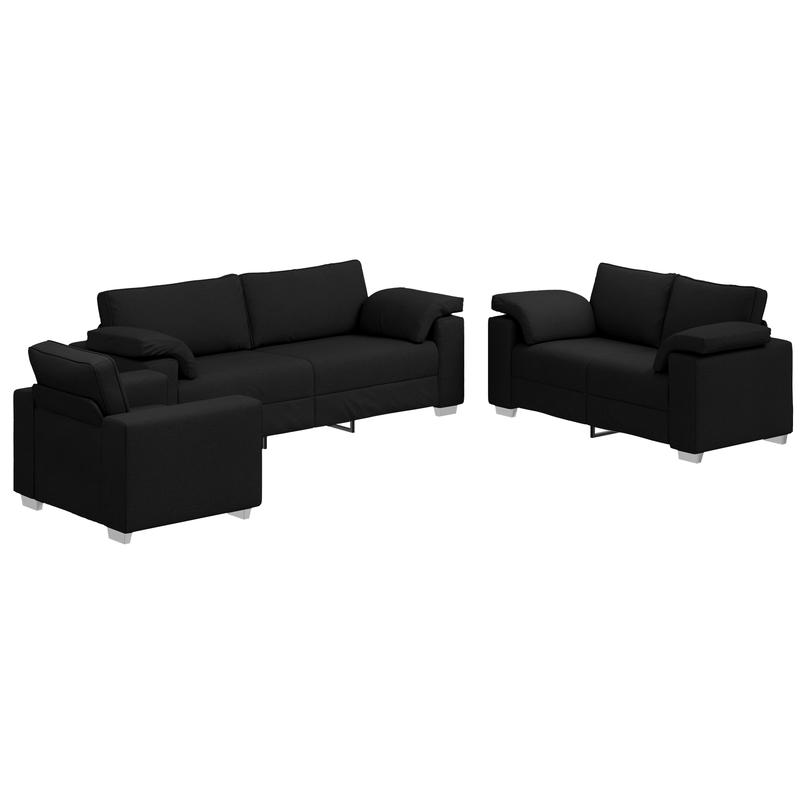 Set de canapea 3 piese cu perne, tesatura neagra — imaginea 2
